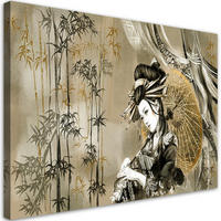 LEINWANDBILD Geisha und Bambus 60x40cm - Grün, Textil (60/40cm) - Feeby