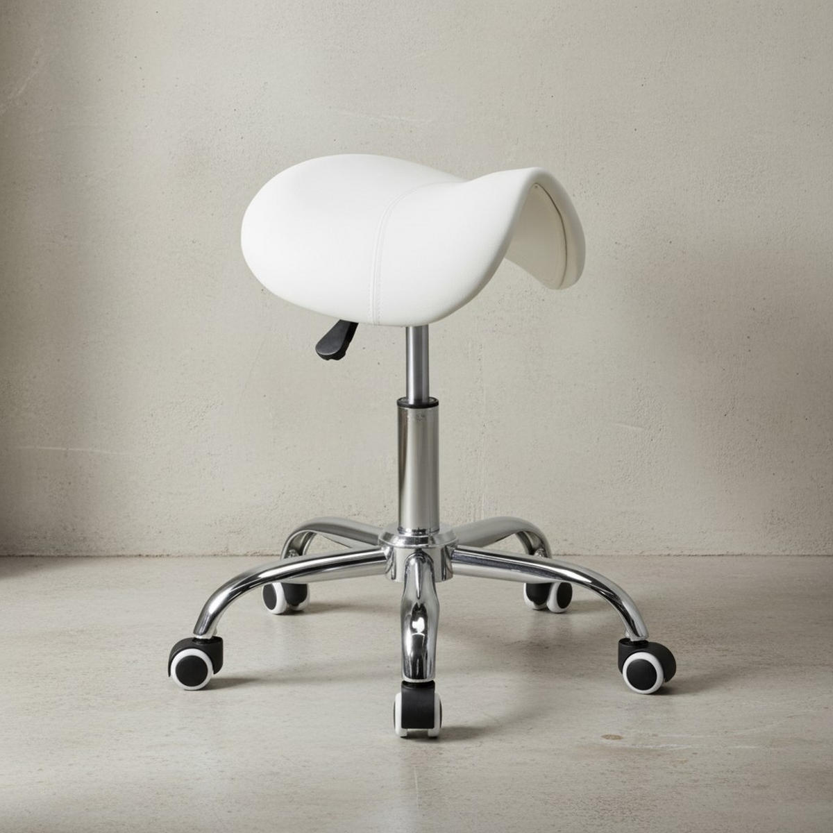 SATTELHOCKER höhenverstellbar mit 100 kg Belastbarkeit BEVANO, Weiß 60x60x60 cm - Silberfarben/Weiß, Kunststoff/Textil (60/60/60cm) - KADIMA DESIGN