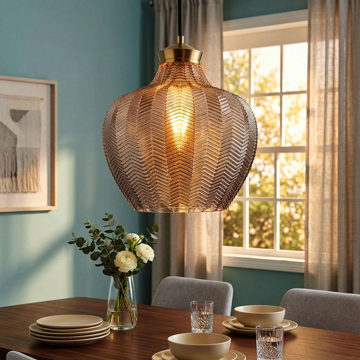PENDELLEUCHTE Metall Gold Glas rauchfarben - Goldfarben, Glas (25/25/120cm) - Globo Lighting