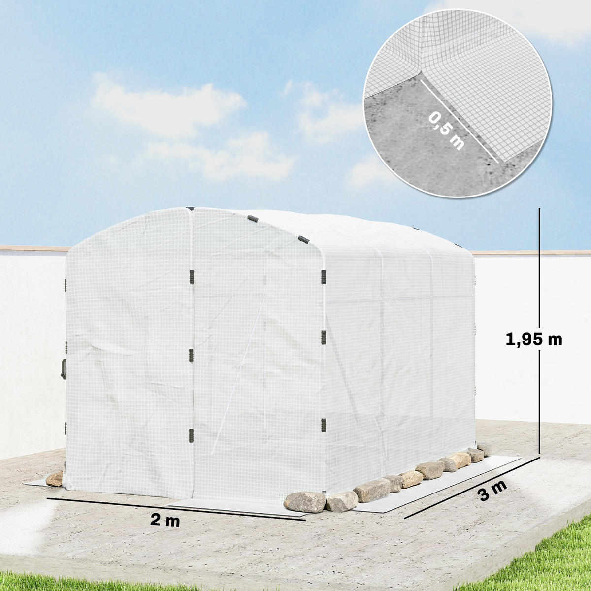 GEWÄCHSHAUS DE-12060 mit verstärkter 220 g/m² PE-Bache Weiß - Weiß, Metall (200/195/300cm) - ComfortXL
