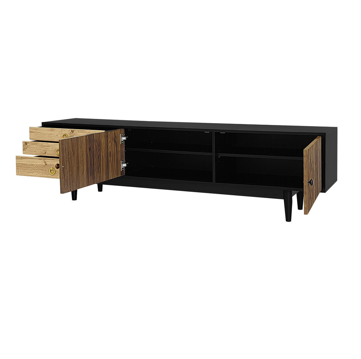 TV-SCHRANK 180/50/38 cm schwarz-finish MDF mit 2 Türen und 3 Schubladen - Schwarz, Holzwerkstoff (180/38/50cm) - OKWISH