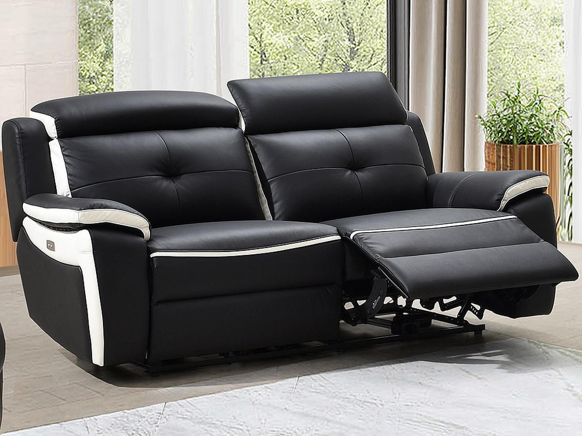 RELAXSOFA - -Sitzer - Leder - Schwarz, Weiß - - Schwarz/Weiß, Leder (207/92/97cm) - Vente-Unique