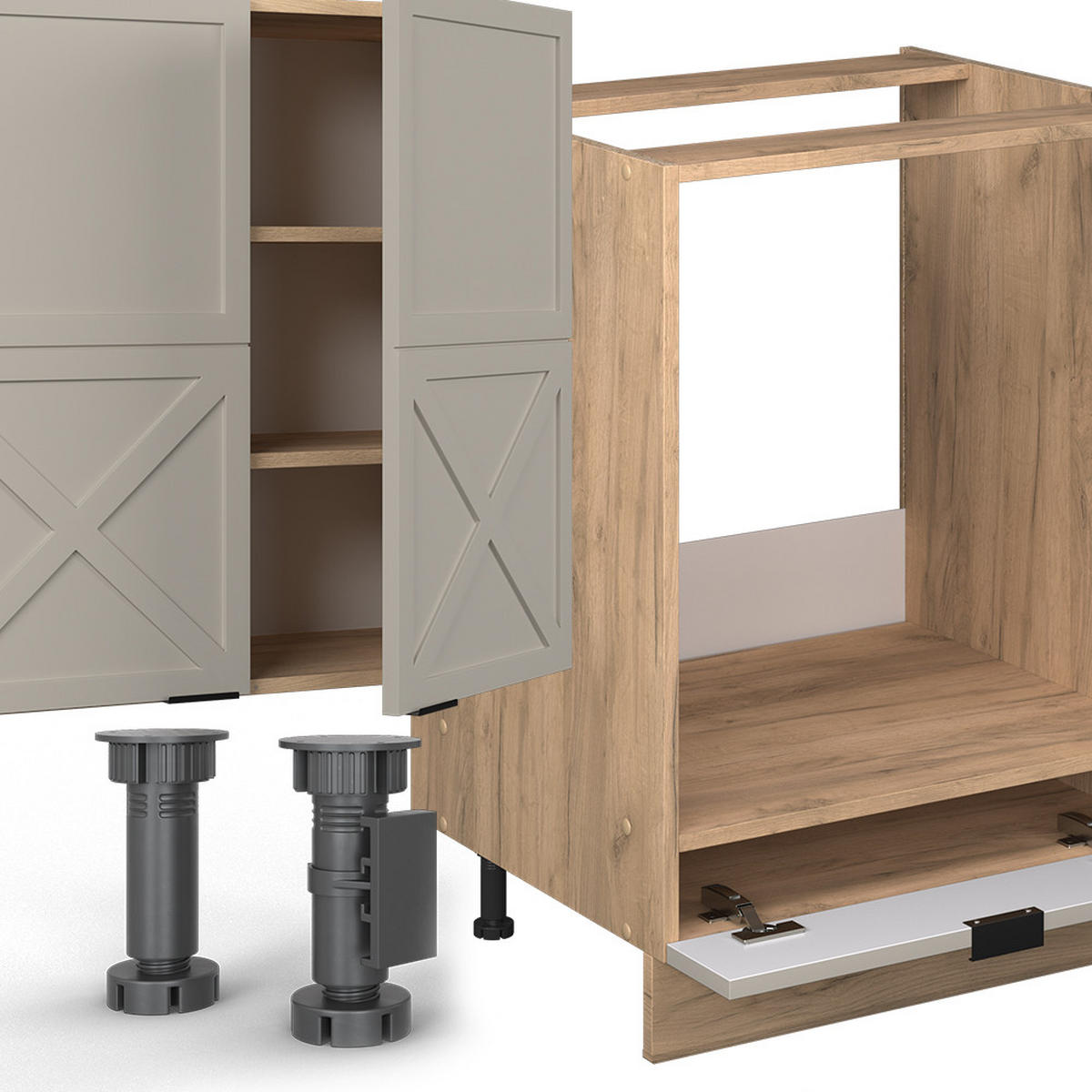 KÜCHENZEILE Fame-Line GrauBeige/Goldkraft Eiche 355 cm, AP Eiche - Honigeiche/Grau, Holzwerkstoff (355/81.6/60cm) - Vicco