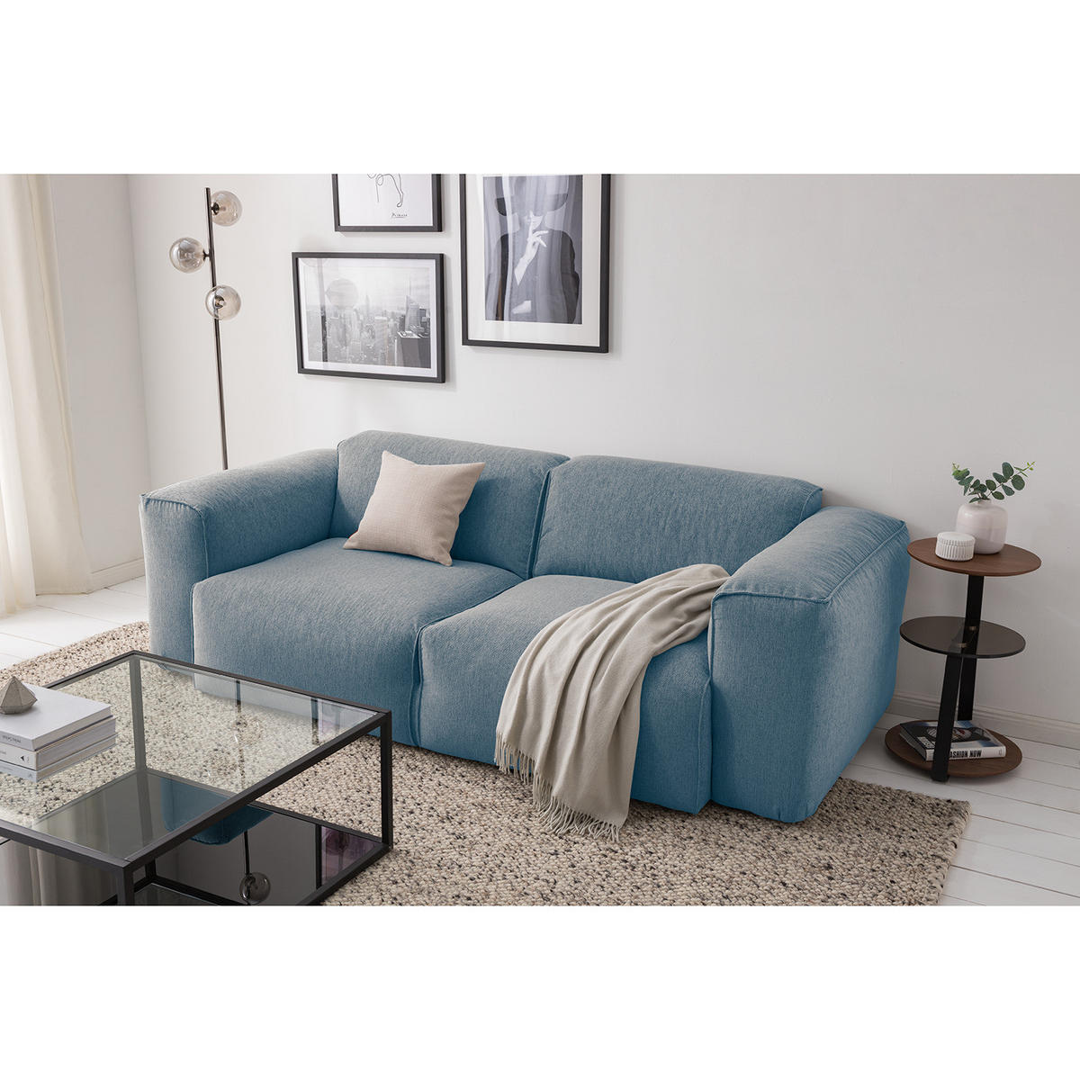 2-SITZER SOFA - Blau/Schwarz, Kunststoff/Textil (220/71/102cm) - home24
