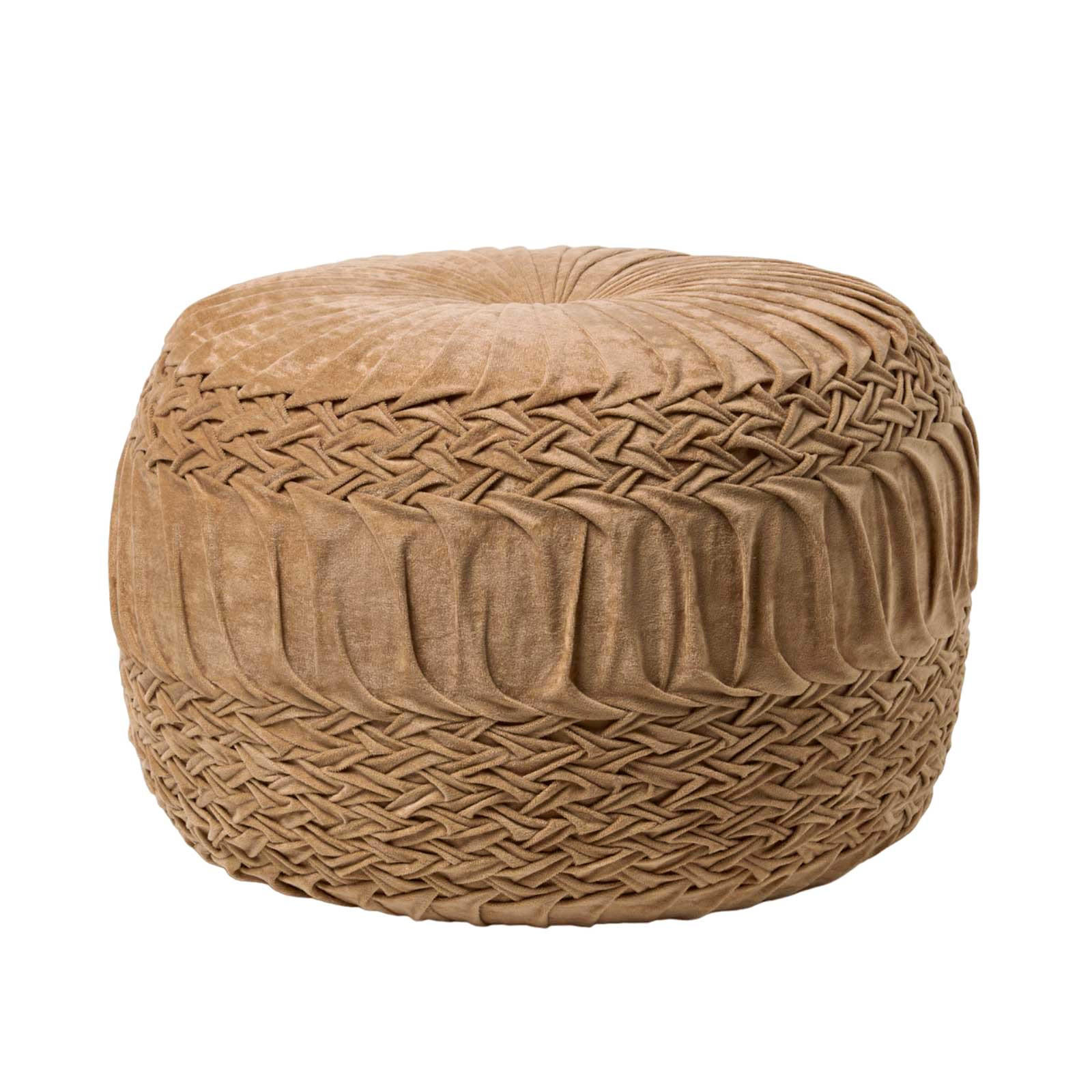 SAMT-POUF Sofia sand, plissiert in Flechtoptik, 50/50/35 cm - Sandfarben, Textil (50/35/50cm) - Homescapes