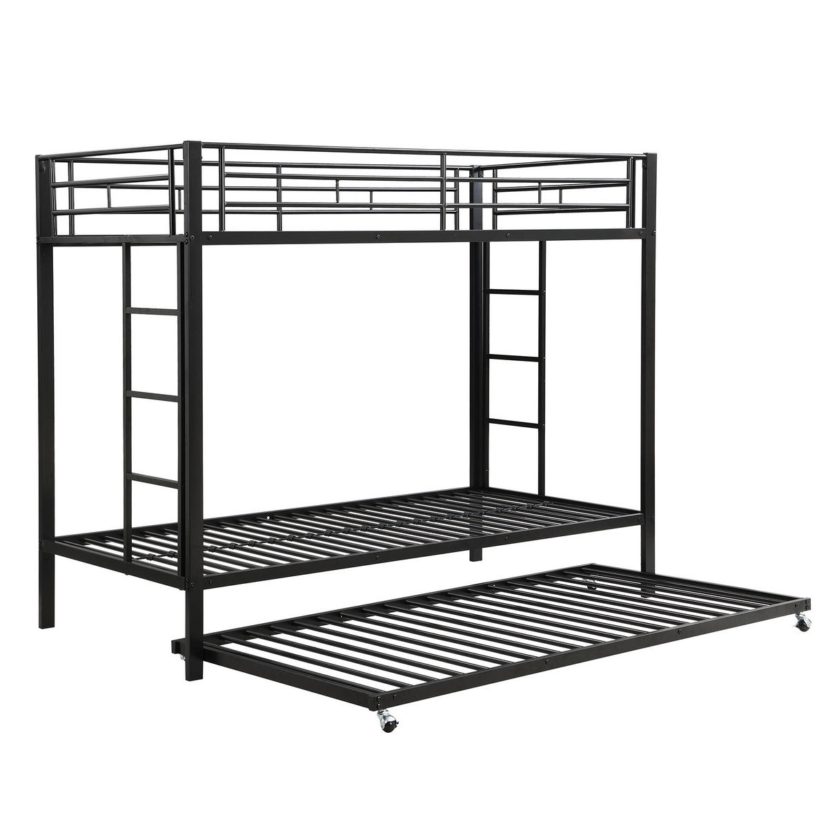 ETAGENBETT 90/200 cm aus Metall mit Ausziehbett in Schwarz - Schwarz, Metall - BEAOK