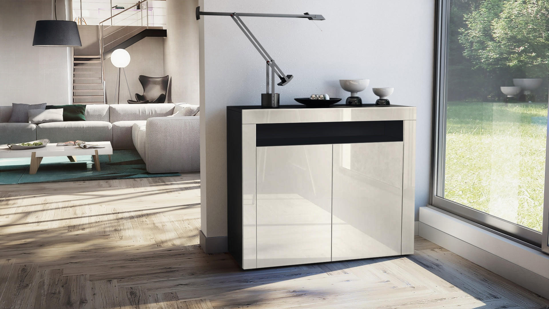 KOMMODE Valencia Creme Hochglanz / Creme Hochglanz - Creme, Holzwerkstoff (108/92/40cm) - Vladon