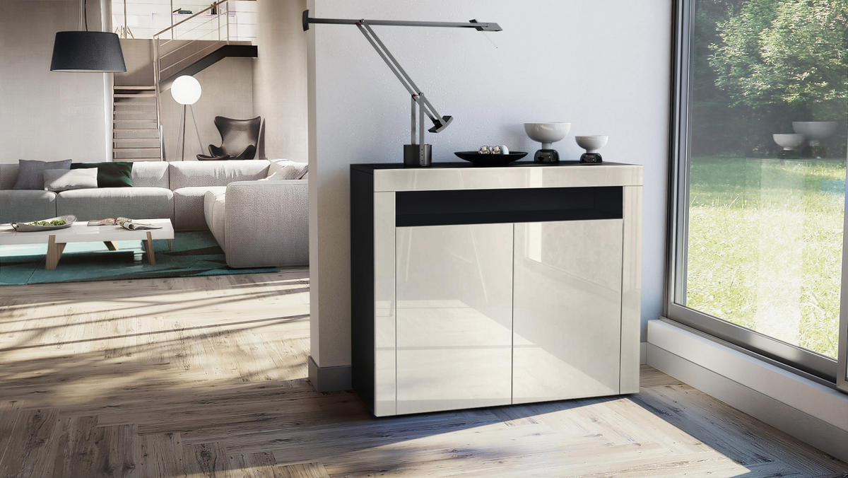 KOMMODE Valencia Creme Hochglanz / Creme Hochglanz - Creme, Holzwerkstoff (108/92/40cm) - Vladon
