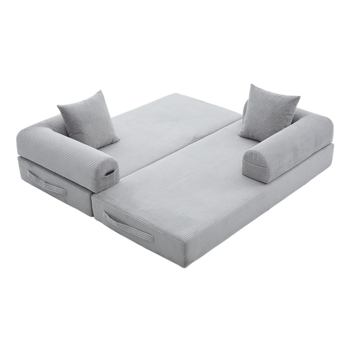 SOFA modular ca. 200 x 94 cm Corduroy Hellgrau mit 3 Kissen - Hellgrau, Kunststoff (94/67/200cm) - Meubliv