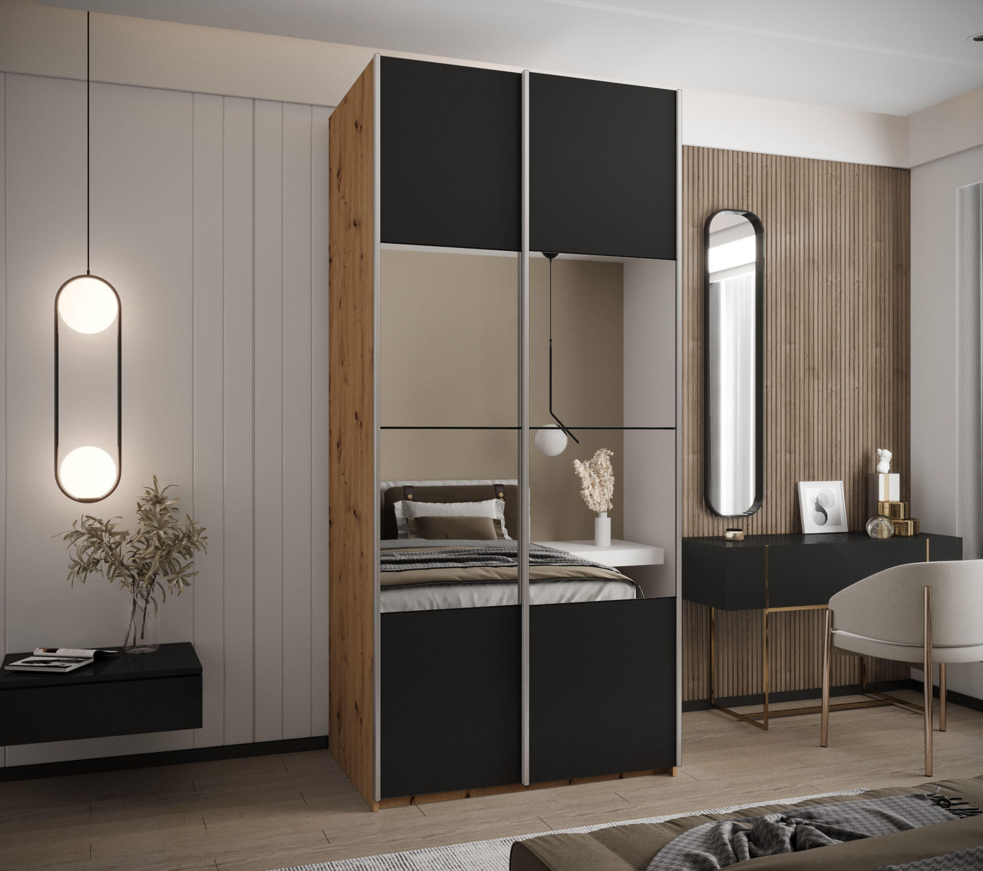 SCHWEBETÜRENSCHRANK 245,5/120/64 2-türig - Silberfarben/Schwarz, Holz/Metall (120/245/64cm) - Abiks Möbel