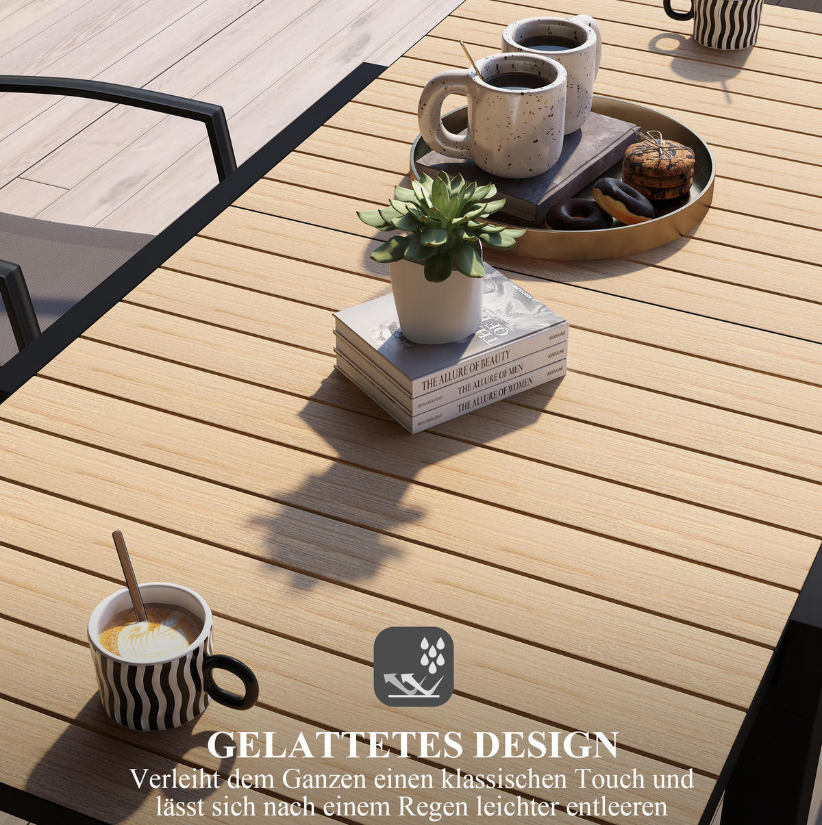 GARTENTISCH aus Aluminium 81/162x80x75 cm Gelb ausziehbar mit verstellbaren Füßen und Lattenoptik - Gelb, Metall (162/80/75cm) - Modfu