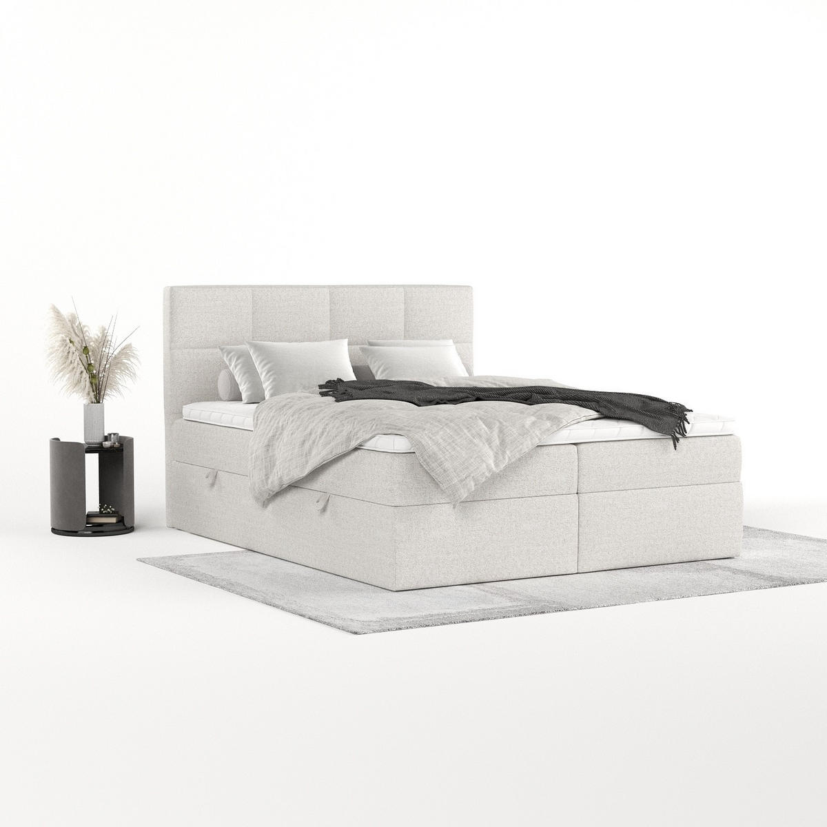 BOXBETT Oris 140/200 cm Hellbeige im Riva Stoff - Sandfarben/Schwarz, Holz/Holzwerkstoff (140/200cm) - AltaBeds