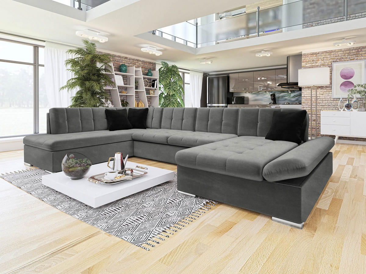 ECKSOFA Bergen, Seite: Rechts - Silberfarben/Graphitfarben, Holz/Textil (345/76/205cm) - MIRJAN24
