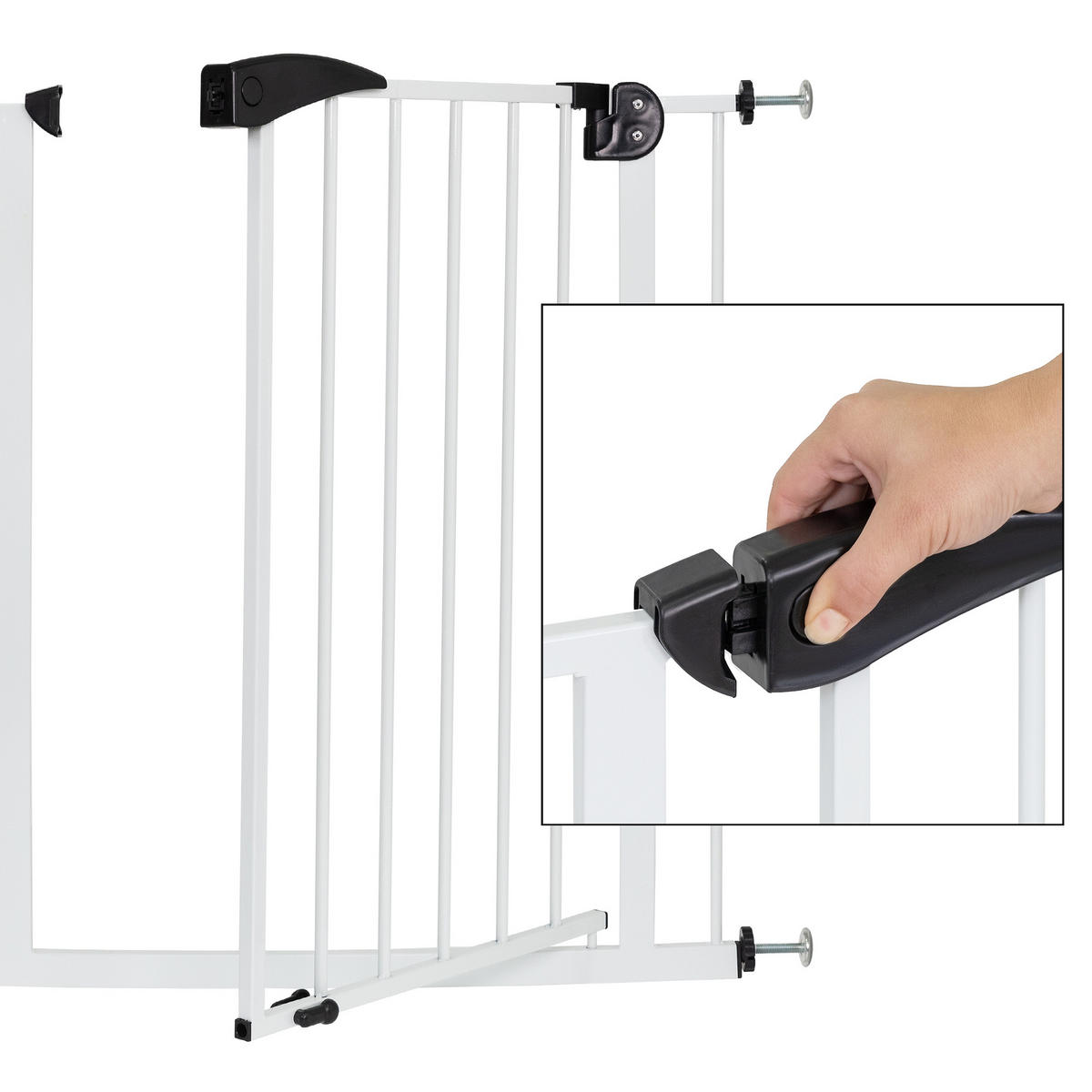 BEZPEČNOSTNÍ BRÁNA DO DVEŘÍ 85–95 cm, bílá, včetně 10cm prodloužení, bez vrtání - bílá, kov (3/95cm) - ECD-Germany