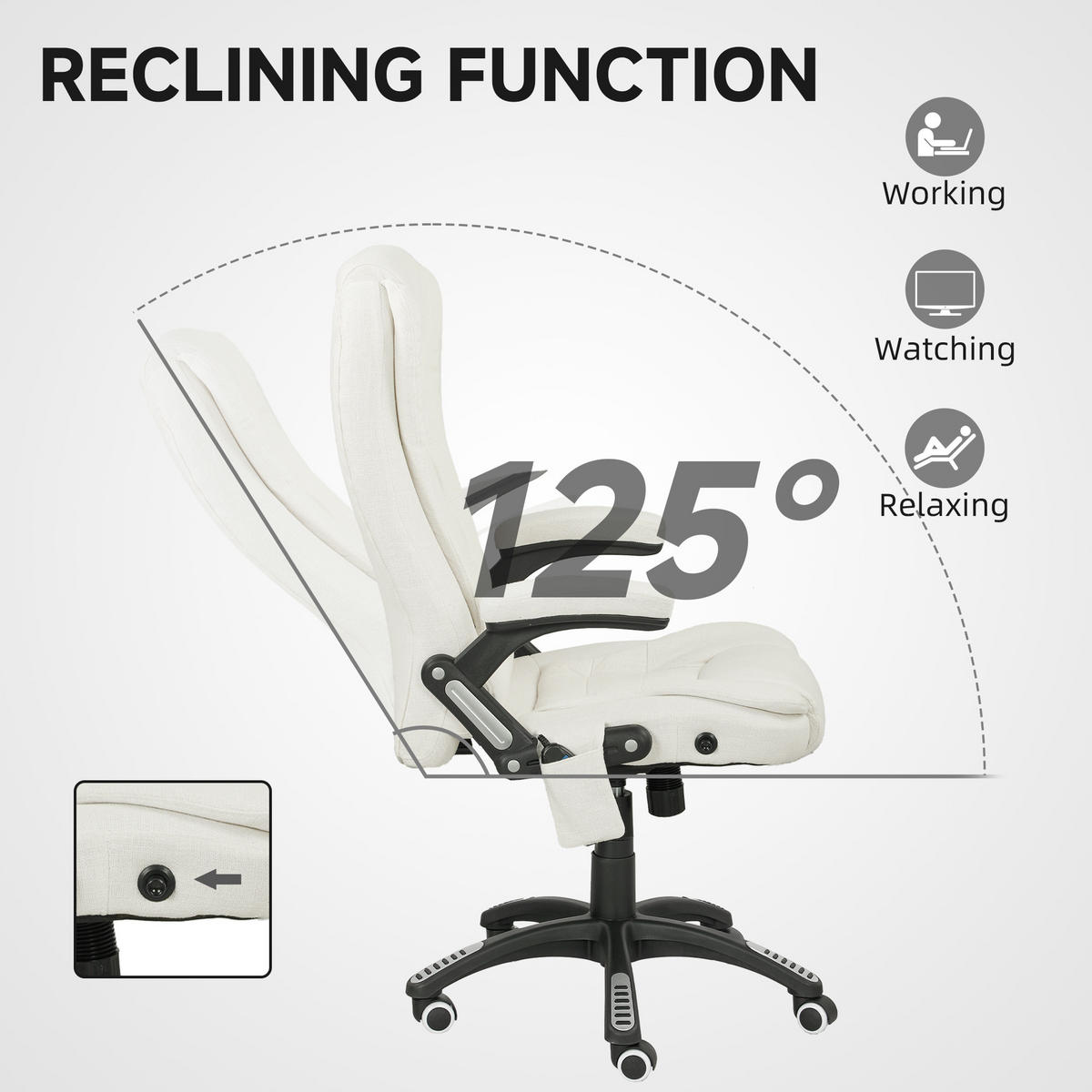 MASSAGESESSEL Chefsessel Gamingstuhl Drehstuhl Massagebürostuhl Cremeweiß - Schwarz/Weiß, Kunststoff/Textil (74/116/67cm) - Vinsetto