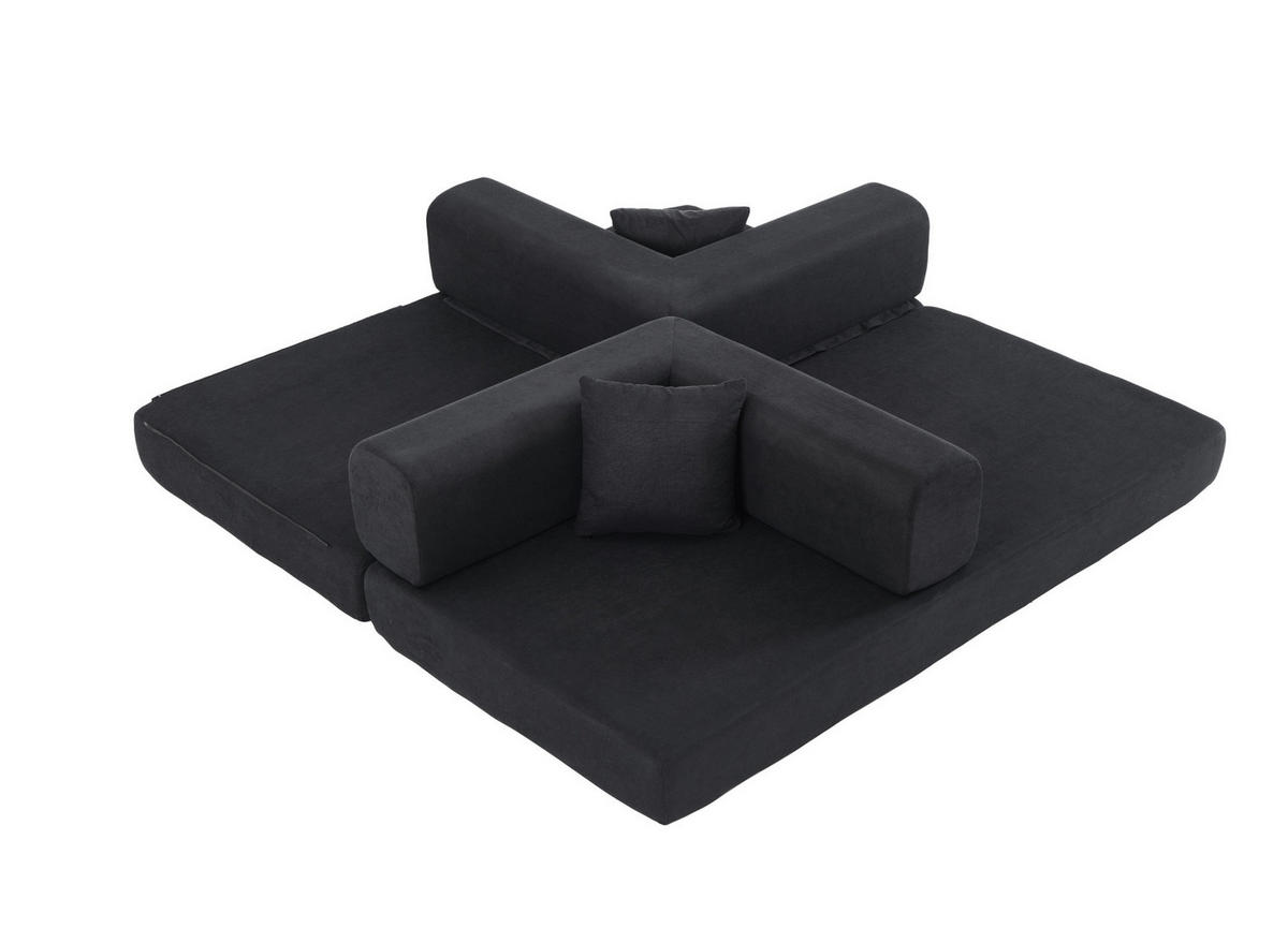 3-SITZER 200/100/70 cm Schlafsofa schwarz aus Cord mit Armlehnen - Schwarz, Textil (100/70/200cm) - OKWISH