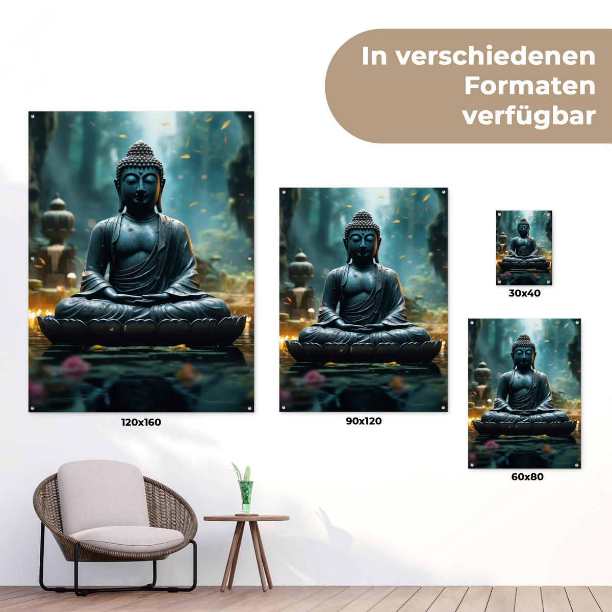 ZAHRADNÍ PLAKÁT Buddha - Socha - Buddha - Zen - Umění - Buddha 120x160 cm - tmavě šedá, plast (120/160/0.2cm) - OnlyWow