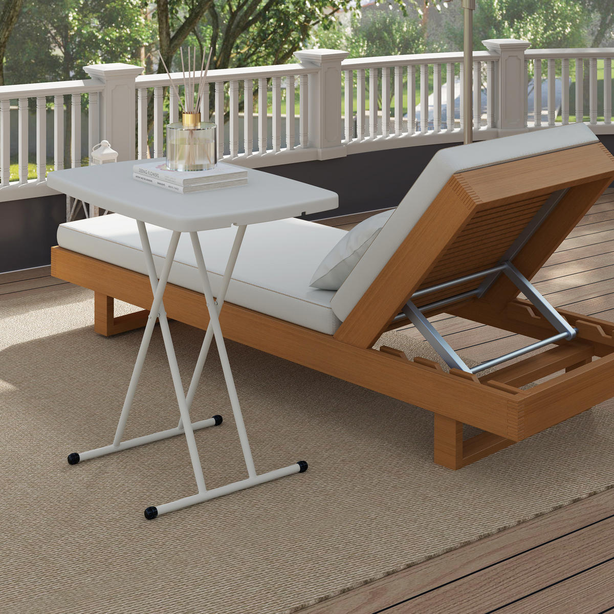 GARTENTISCH 76/50/74 cm weiß aus Kunststoff und Stahl klappbar höhenverstellbar - Naturfarben, Metall (76/50/74cm) - OKWISH