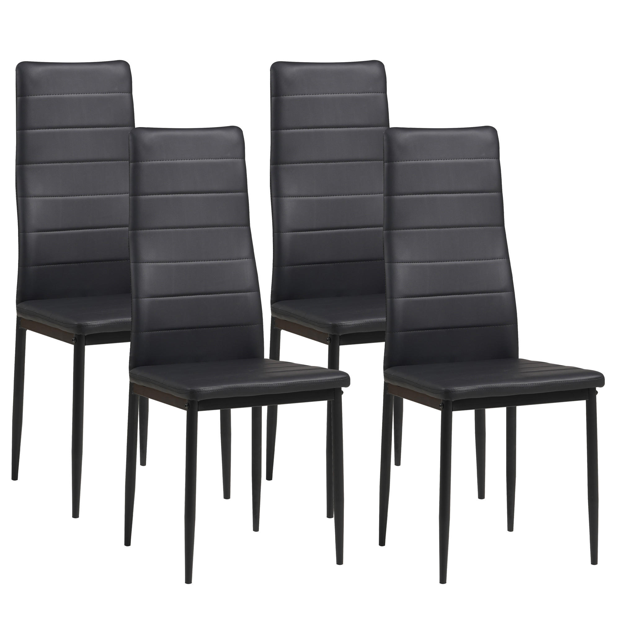 STUHL MILANO Lederimitat Metallbeine 4er Set Schwarz - Schwarz, Kunststoff/Metall (42/98/43cm) - Albatros