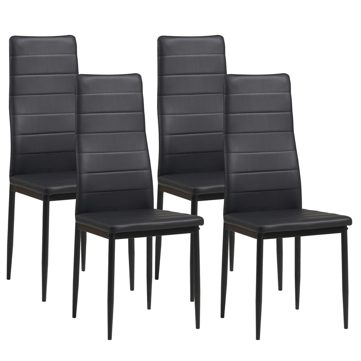 STUHL MILANO Lederimitat Metallbeine 4er Set Schwarz - Schwarz, Kunststoff/Metall (42/98/43cm) - Albatros