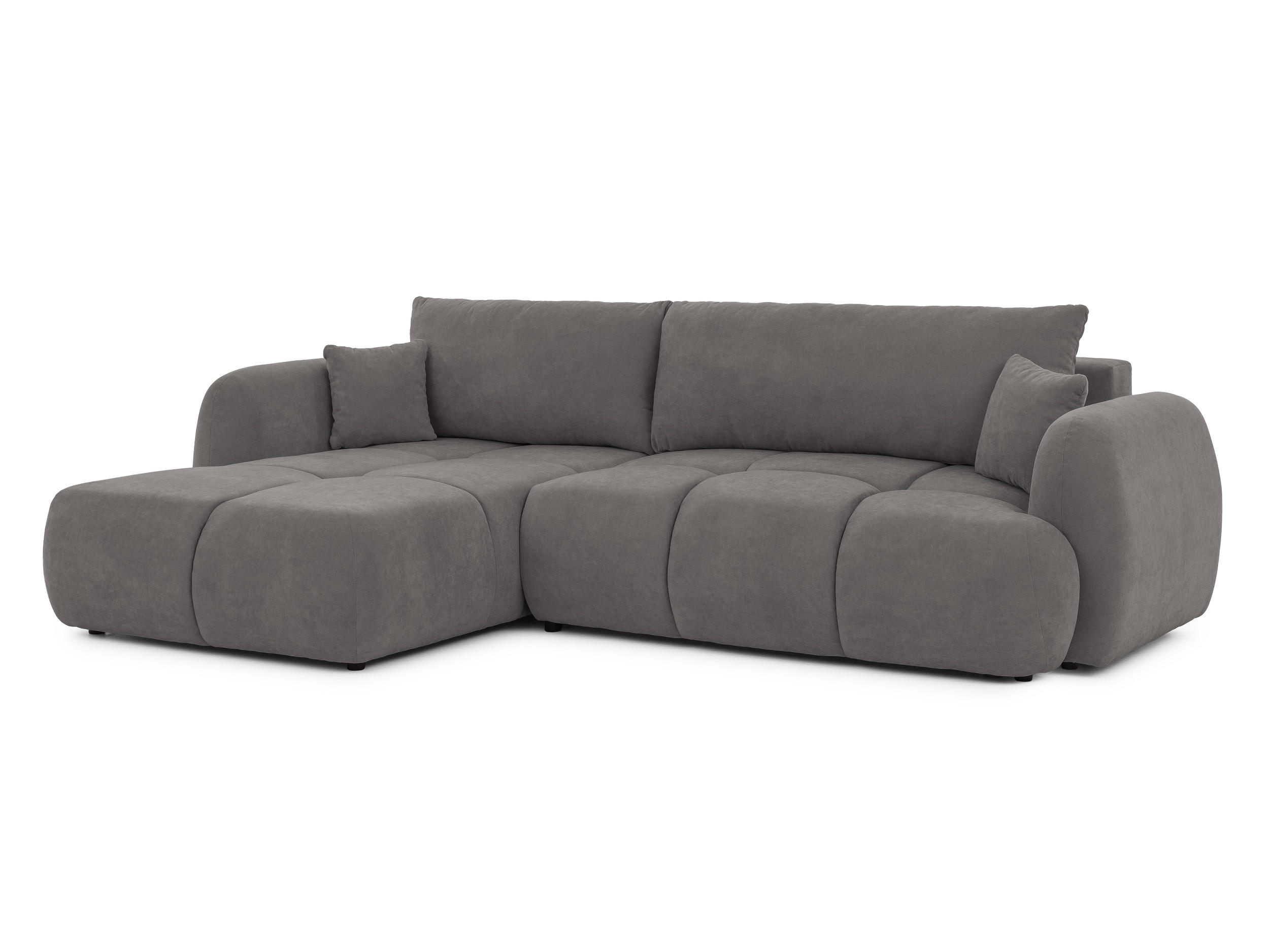 ECKSOFA Loretto aus natürlichem Taupe Webstoff mit Schlaffunktion, Bettkasten und tiefen Steppungen in Bubble-Optik - Taupe/Schwarz, Holz/Kunststoff (180/275cm) - S-Style