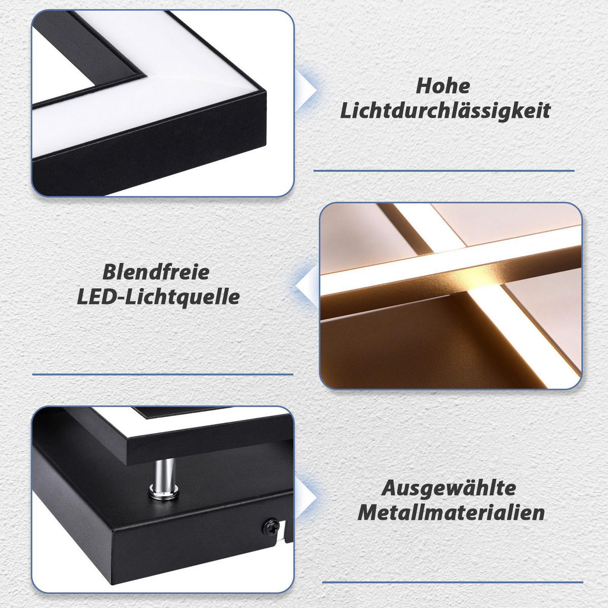 LED-DECKENLEUCHTE Görlitz 46.1/46.1/5.8 cm - Schwarz, Metall (46.1/46.1/5.8cm) - Nettlife
