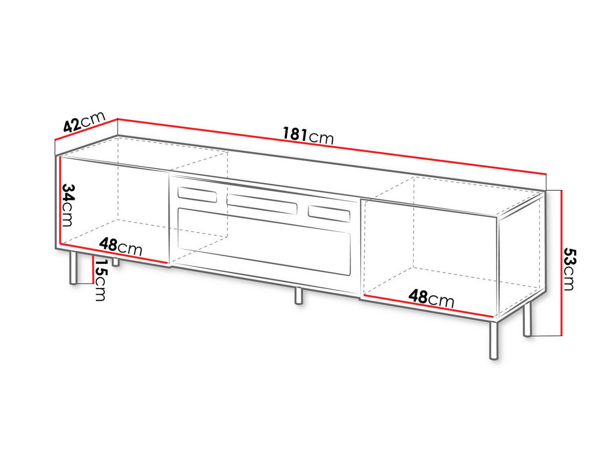 TV-ELEMENT Aruba 2D 181 mit Kamin - Schwarz/Naturfarben, Holzwerkstoff (181/53/42cm) - MIRJAN24