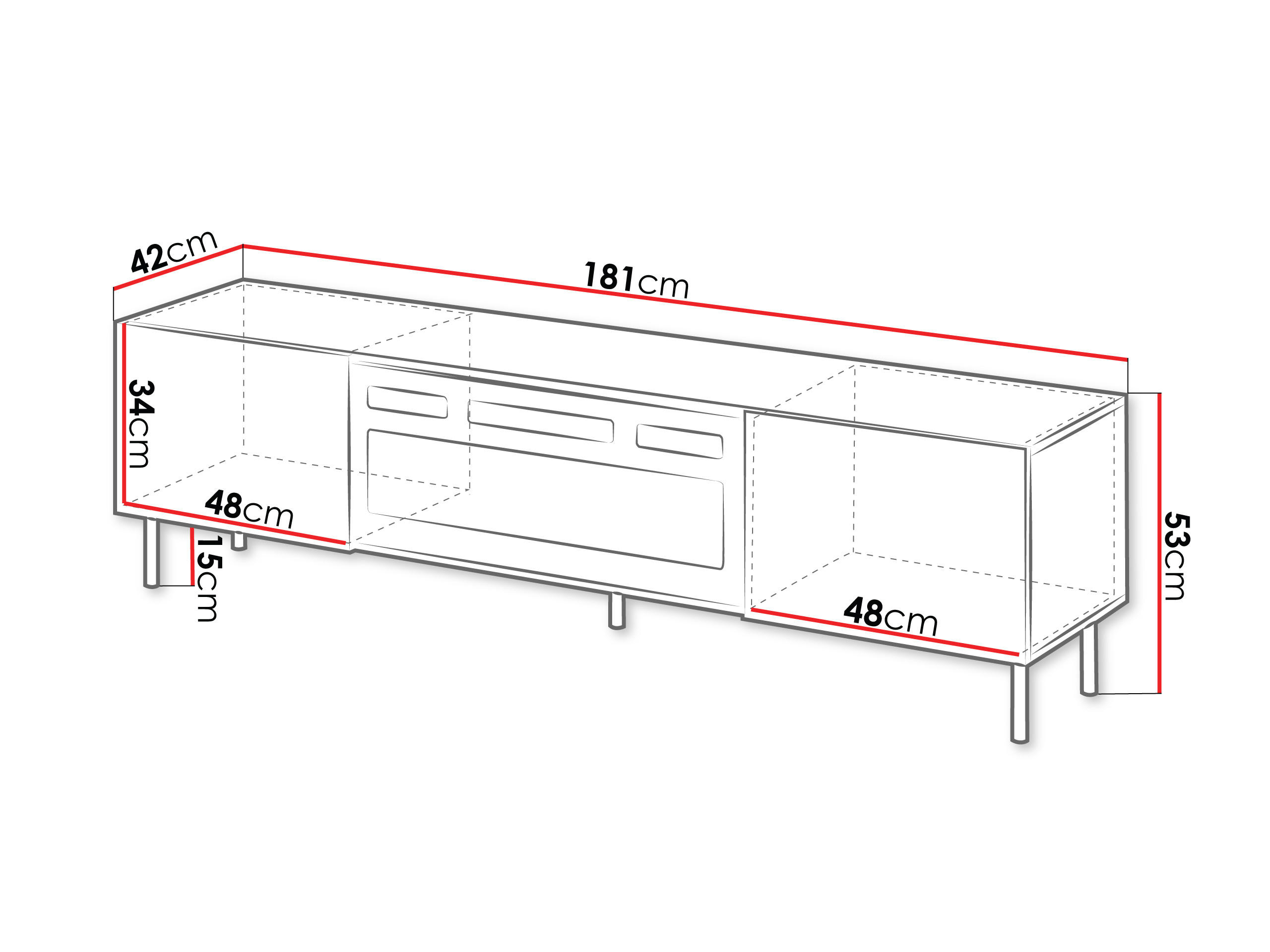 Thumbnail - Mirjan24 Tv-Element, Natur, Holzwerkstoff, Rechteckig,Rechteckig, 181x53x42 cm, Wohnzimmer, Wohnwände, Lowboards, Lowboa...