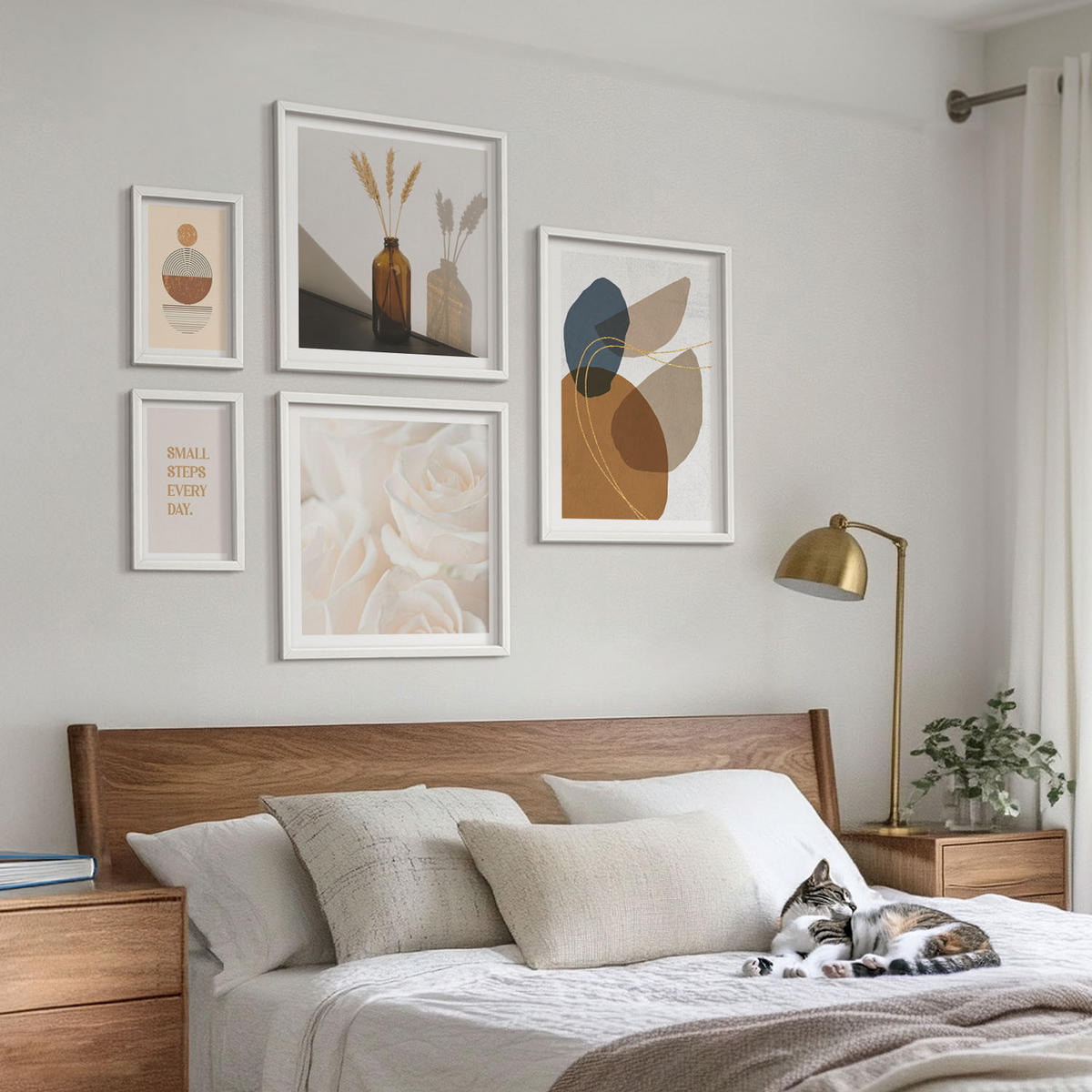 WANDBILDER 5er-Set - 50x50 cm & 20x30 cm & 40x60 cm Weißer Rahmen - Abstrakte Formen Akzente - Weiß, Kunststoff (40/60cm) - ArtPrintCave