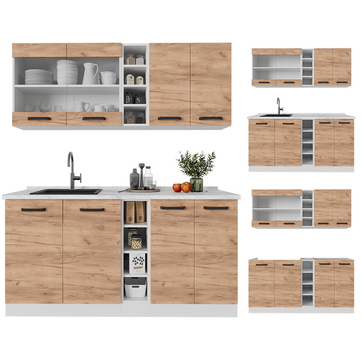 SINGLEKÜCHE R-Line Goldkraft Eiche/Weiß 160 cm ohne Arbeitsplatte - Honigeiche/Eiche Wotan, Holzwerkstoff (160/81.6/46cm) - Vicco
