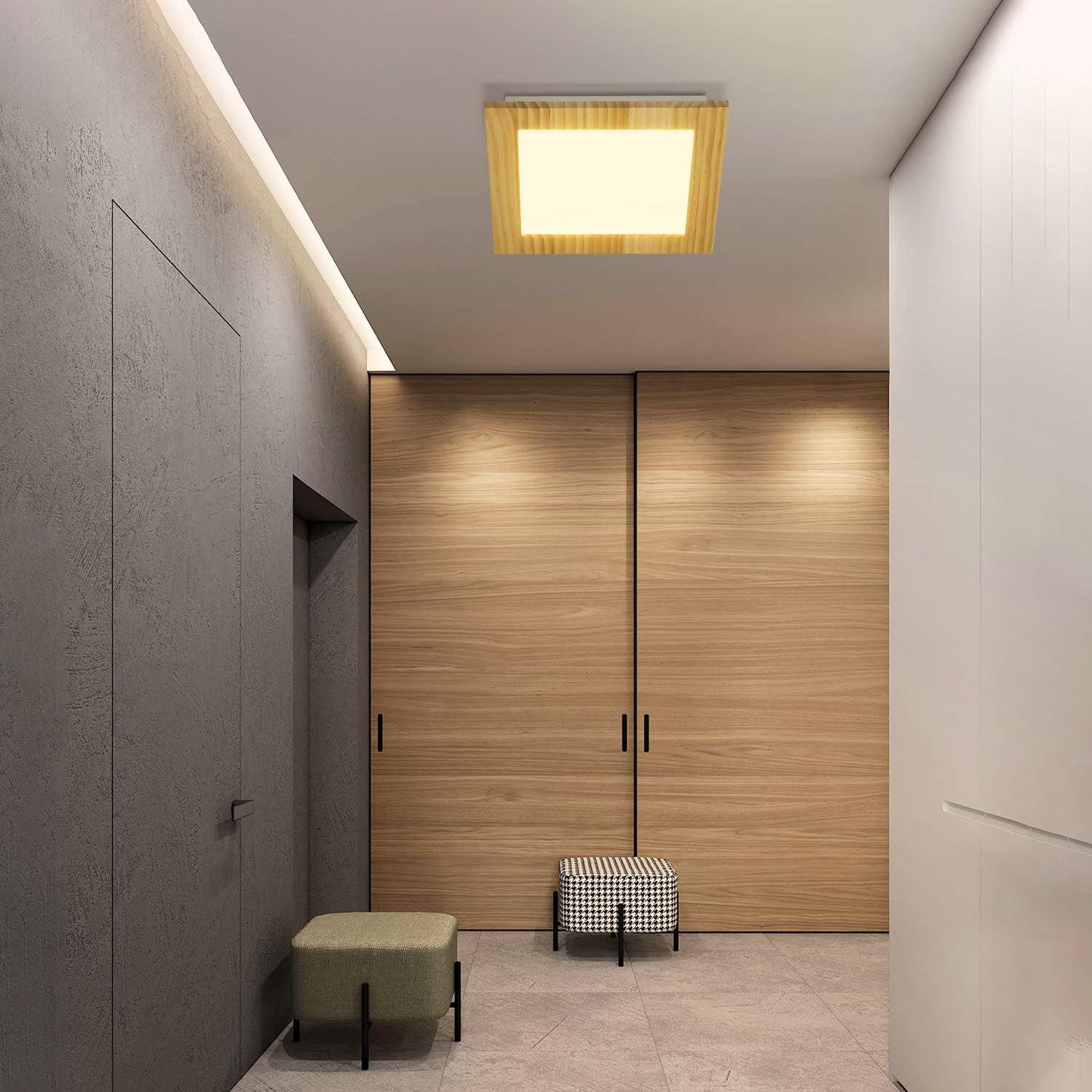 Thumbnail - Nettlife Led-Deckenleuchte, Braun, Holzwerkstoff, 30x5x30 cm, Lampen & Leuchten, LED Beleuchtung, LED-Deckenleuchten
