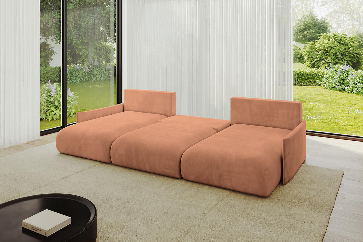 WOHNLANDSCHAFT mit Schlaffunktion und Bettkasten ONESK-U-v1 317x177x72 Koralle Velours - Koralle, Holzwerkstoff/Kunststoff (317/72/177cm) - ALTDECOR