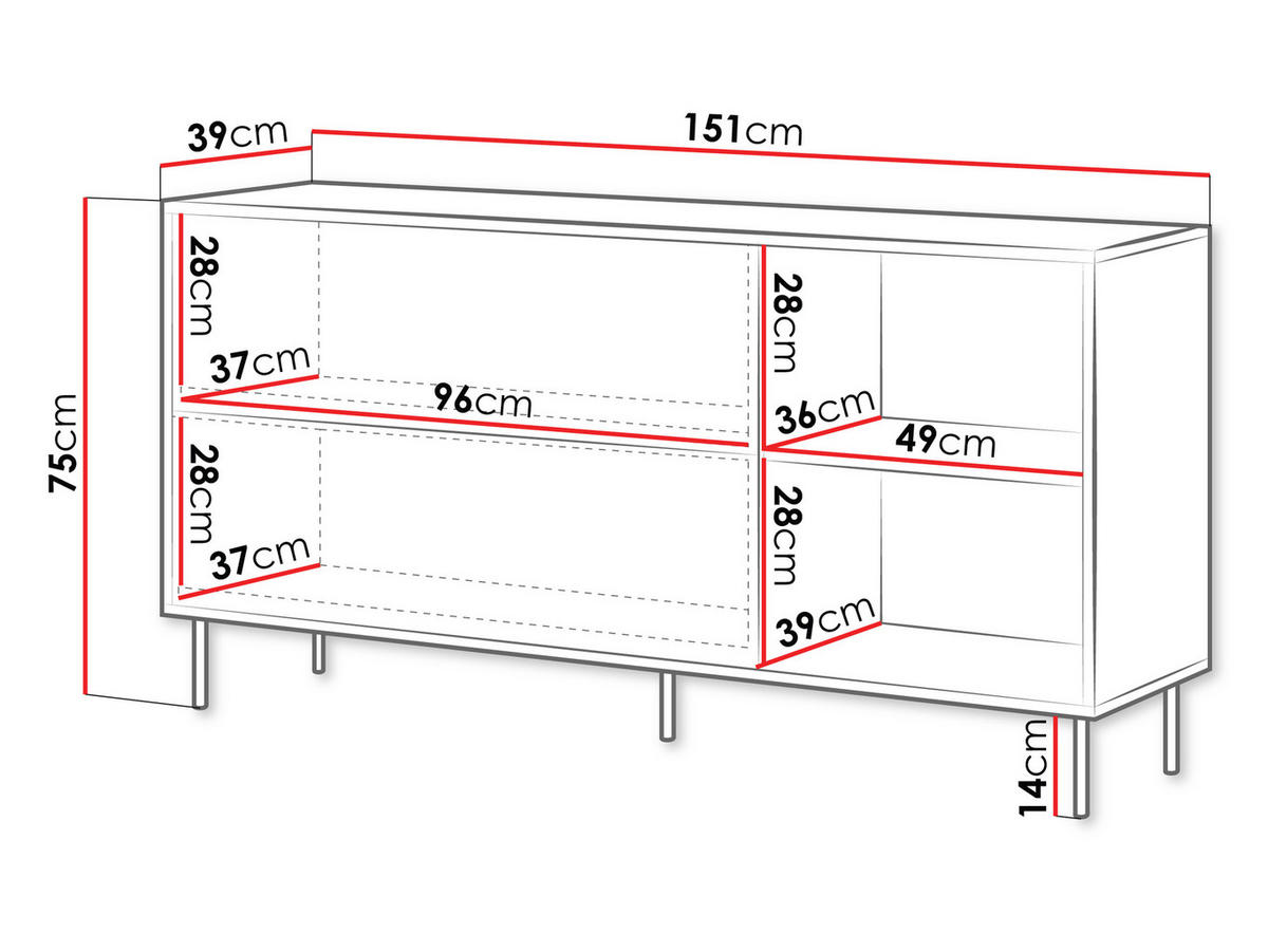 KOMMODE Masha 150 2D2P - Kaschmir/Schwarz, Holzwerkstoff/Metall (151/75/39cm) - MIRJAN24