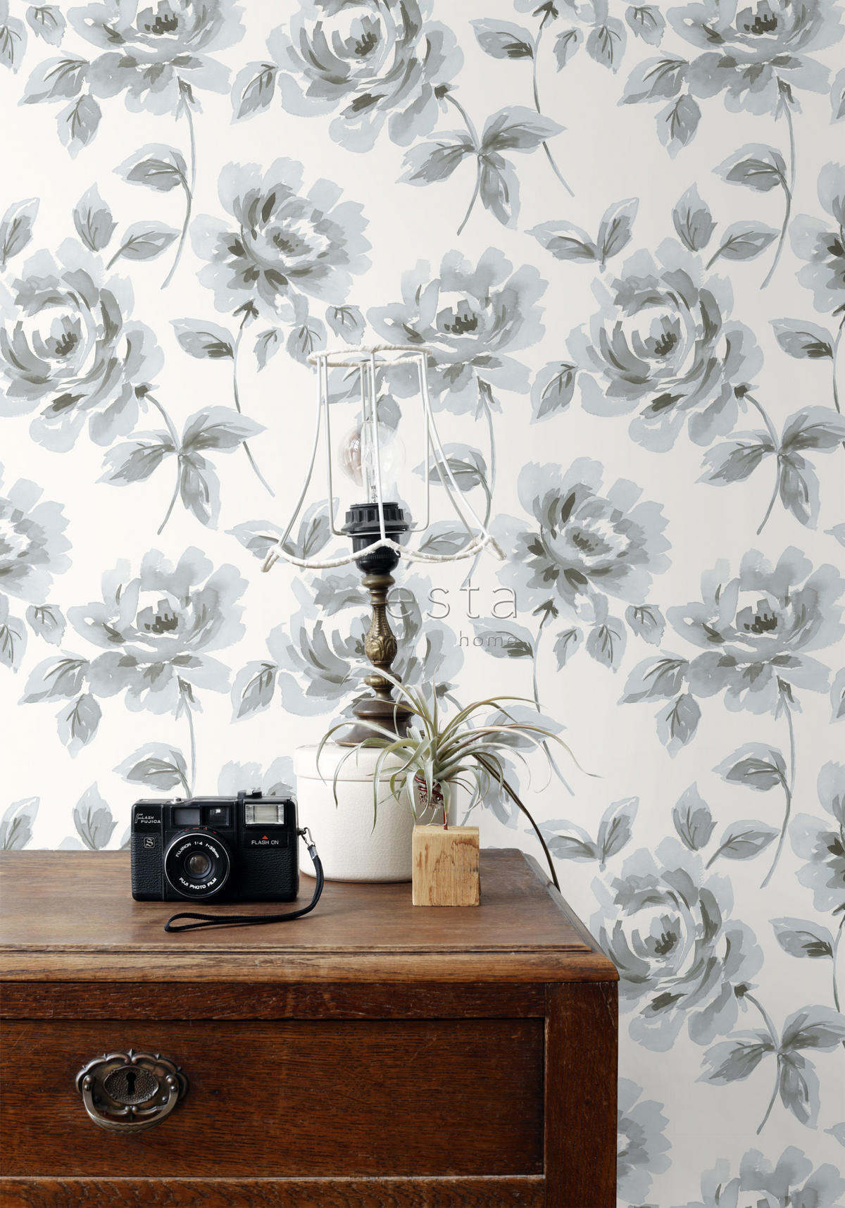 TAPETE Aquarell gemalte Rosen 53 cm x 10.05 m - Grau, Papier (53/1000cm) - ESTAhome