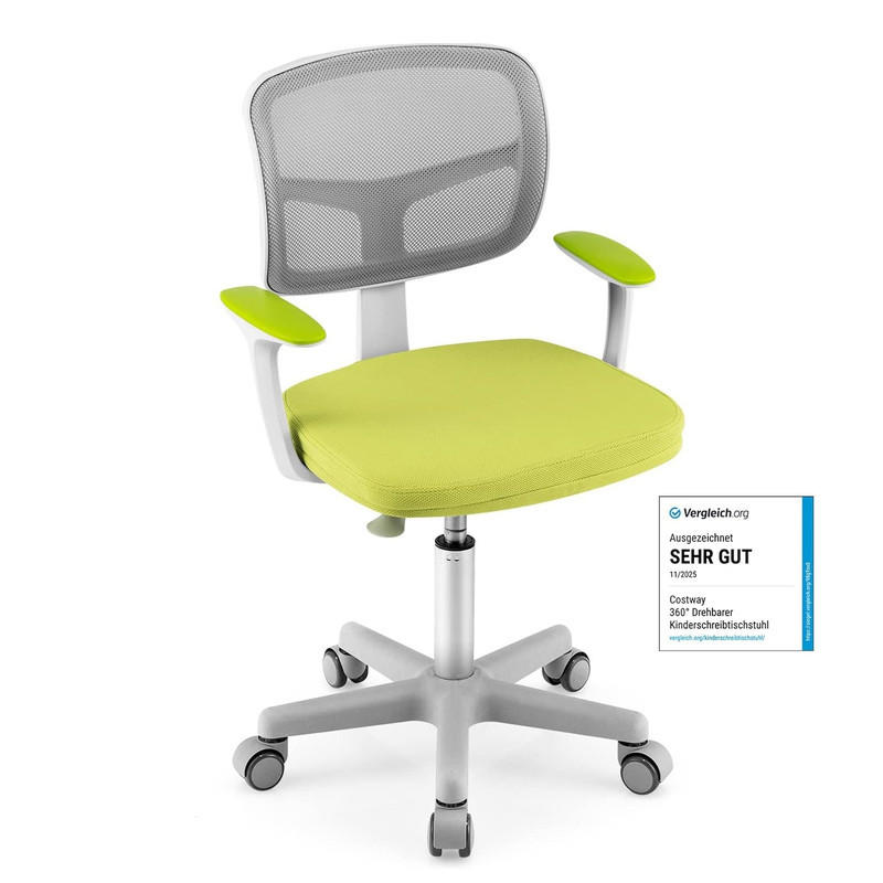 KINDER‑BÜROSTUHL 360°drehbar grün - Grün, Kunststoff (54/80/54cm) - COSTWAY