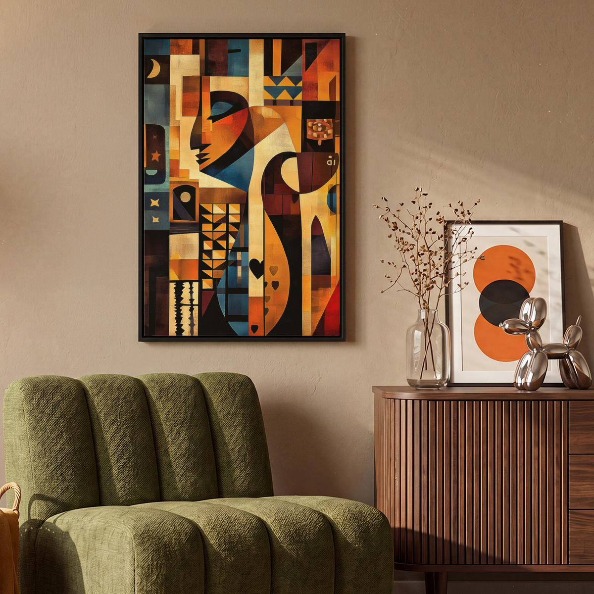 LEINWAND Bilder mit Rahmen - Figuren - Abstrakt - Symbole - 60x90 - Terracotta, Textil (60/90cm) - MuchoWow