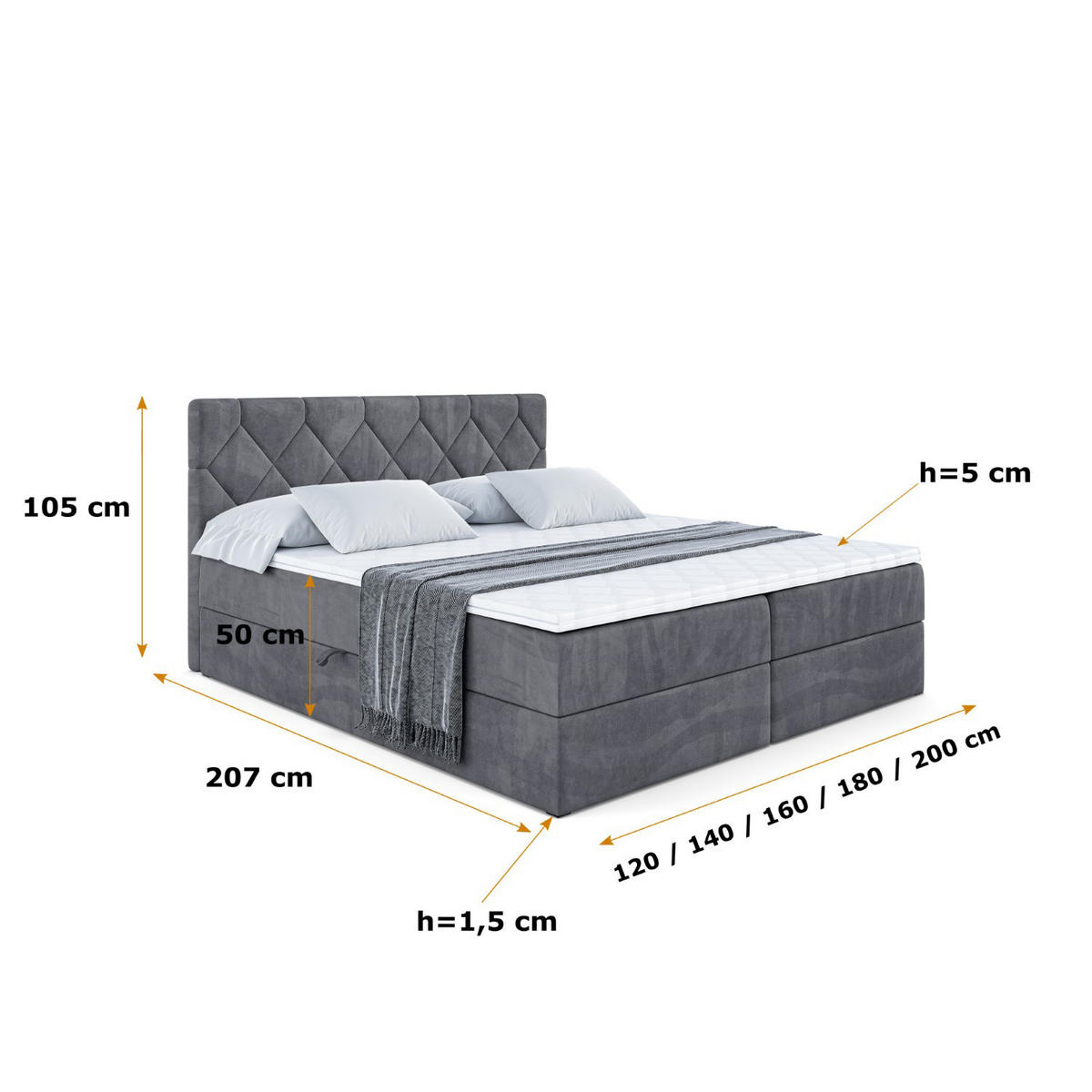 BOXBETT mit Matratze H4 und Lattenrost - CATOR - 140 x 200 - Dunkelgrau - Dunkelgrau, Holzwerkstoff (140/200cm) - ALTDECOR