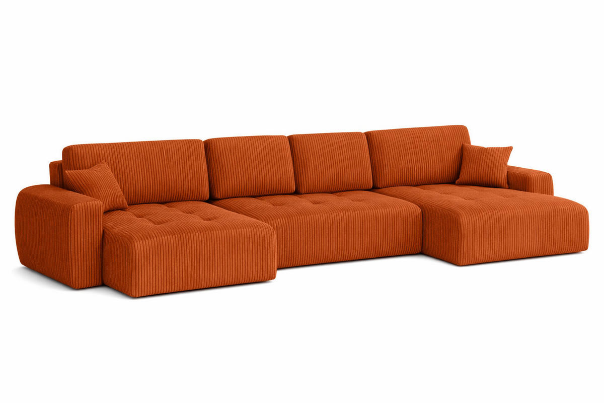 ECKSOFA Mit Schlaffunktion Und Bettkasten U-Form Ivo U, Cordstoff Poso, Kupfer - Orange, Holz (342/142cm) - Kaiser Möbel