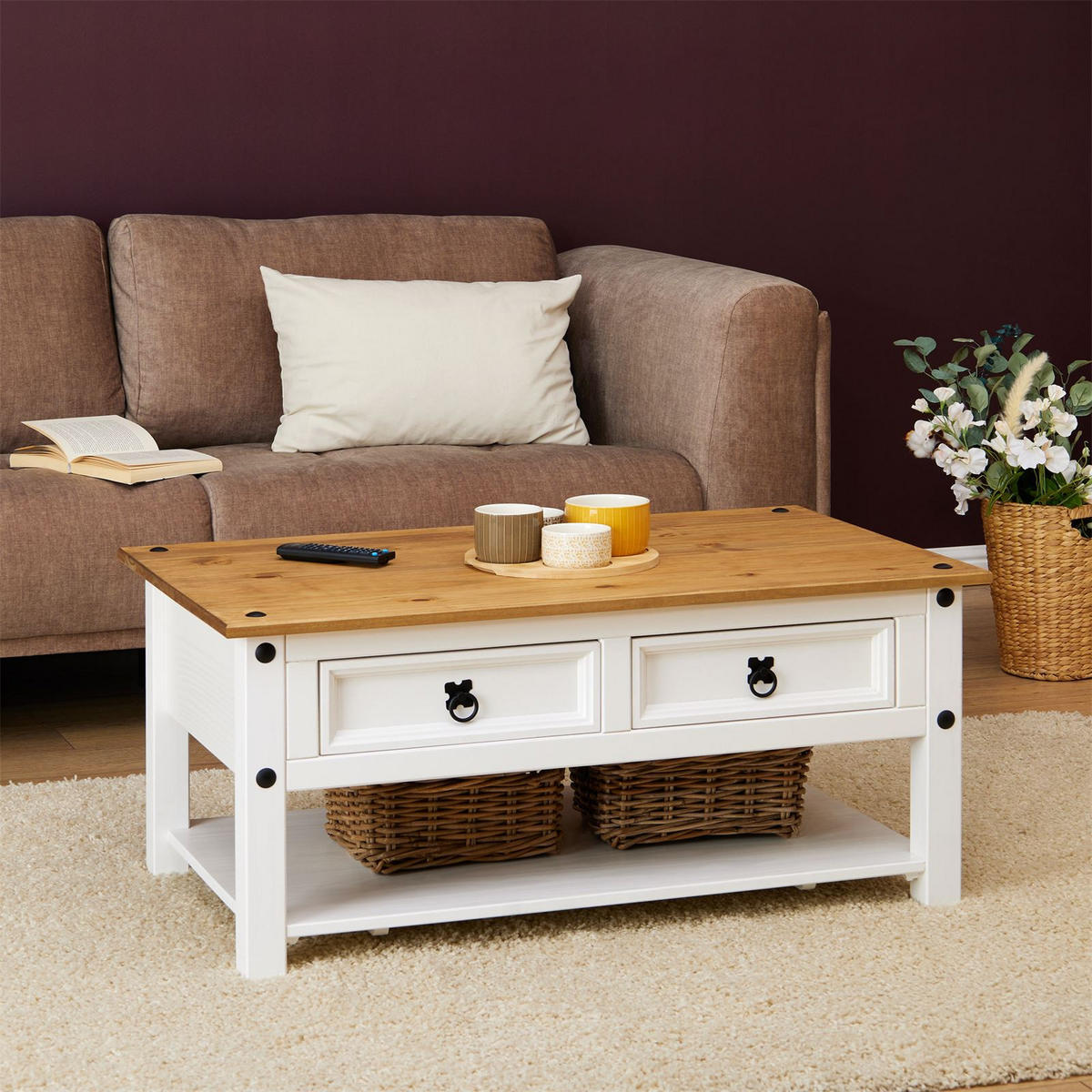 COUCHTISCH CAMPO - Weiß/Braun, Holz (60/100/45cm) - CARO-Möbel