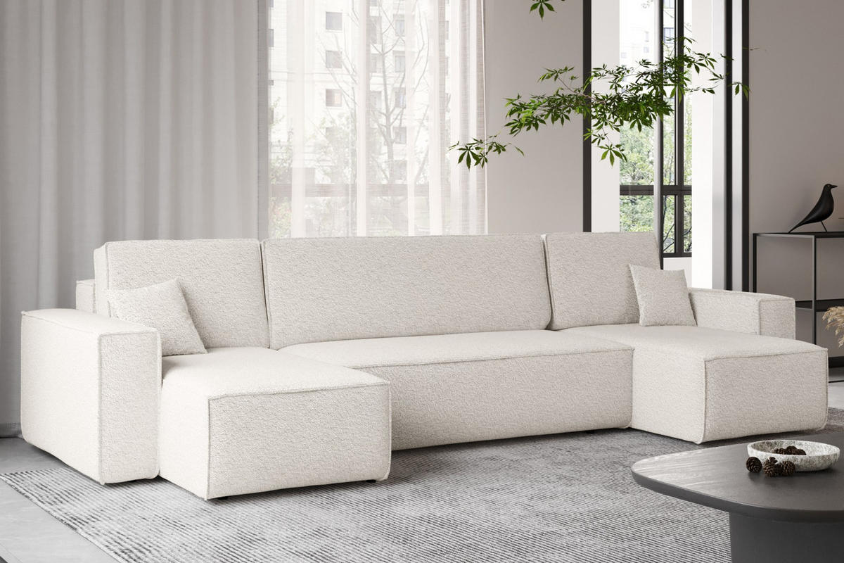 ECKSOFA Mit Schlaffunktion Und Bettkasten U-form BEST stoff Abriamo Ecru - Ecru, Holz (98/312cm) - Kaiser Möbel