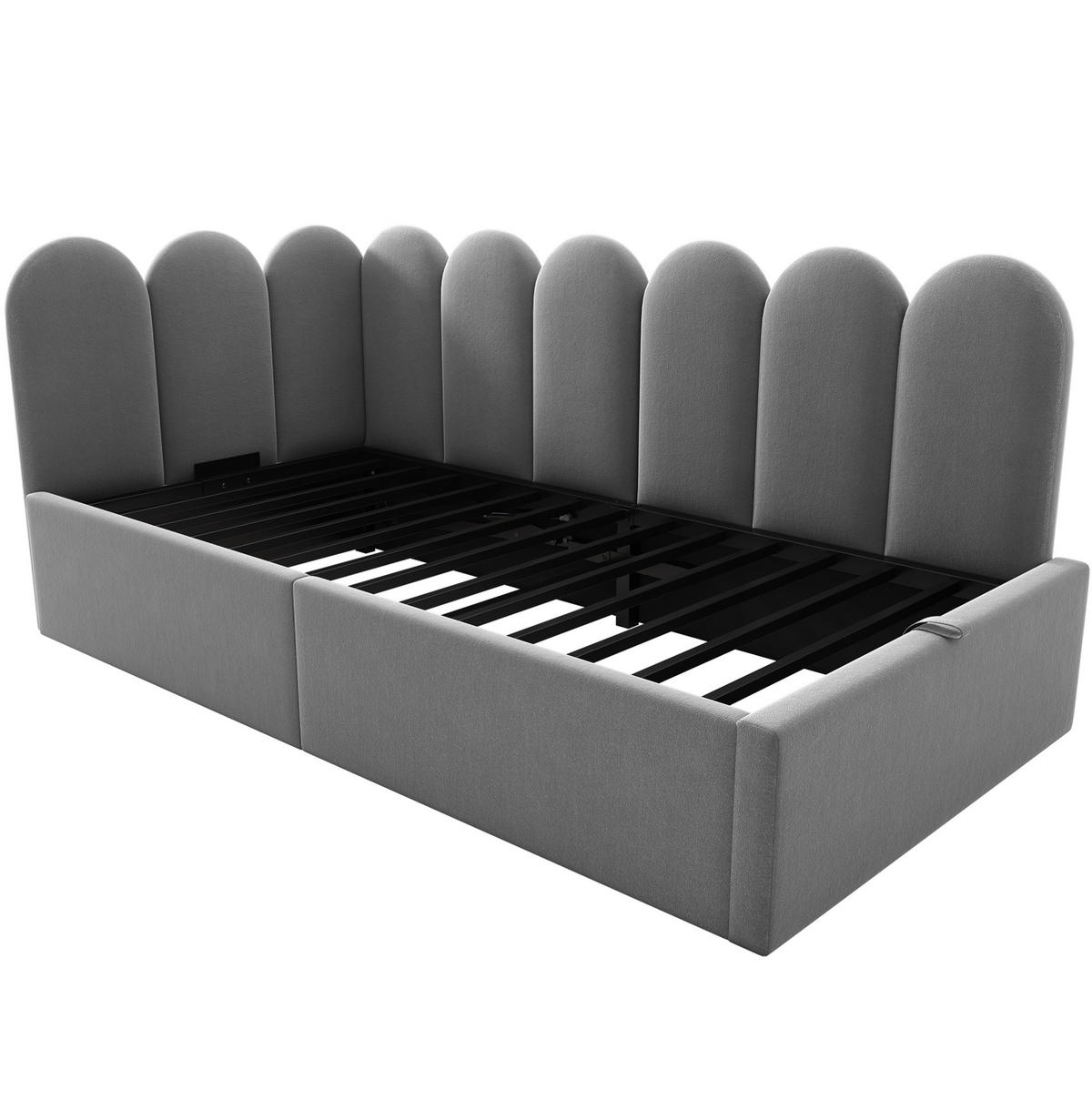 POLSTERBETT 90/200 cm Grau aus Samt mit Stauraum - Grau, Textil (90/200cm) - OKMYHOME