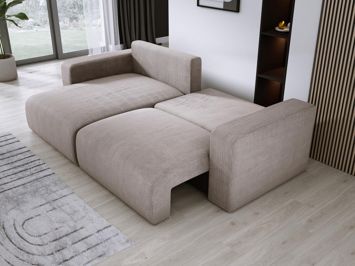 ECKSOFA Carl L-förmig Schlaffunktion und Bettkasten weicher Cordstoff flexibel stellbar lose Rückenkissen freistehend LINKS 143x247x83cm Cappuccino - Cappuccino, Holz/Textil (143/247cm) - DomoHome