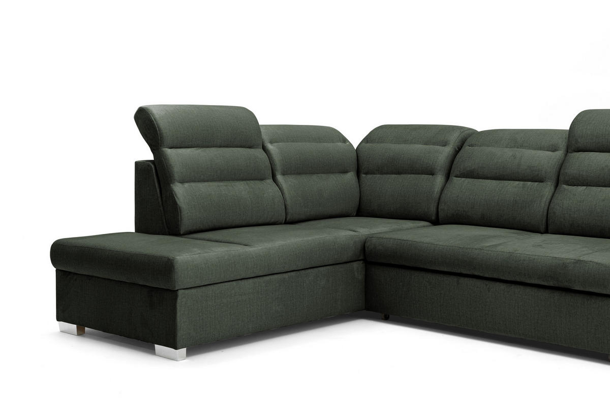 ECKSOFA U-Form CLOUD U Links mit Schlaffunktion 120x252 Velours Dunkelgrün - Dunkelgrün/Silberfarben, Holz/Kunststoff (320/103/202cm) - Muffo