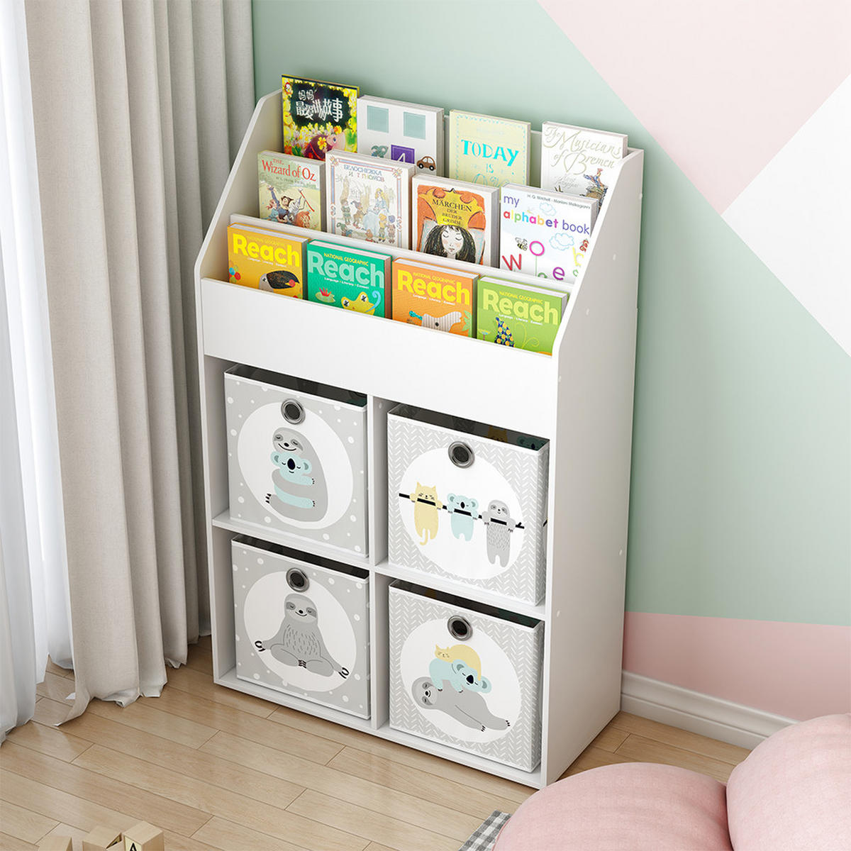 KINDERREGAL Conny Weiß 72 x 111 cm mit 4 Ablagen für Faltboxen - Weiß, Holzwerkstoff (72/111/30.2cm) - Vicco