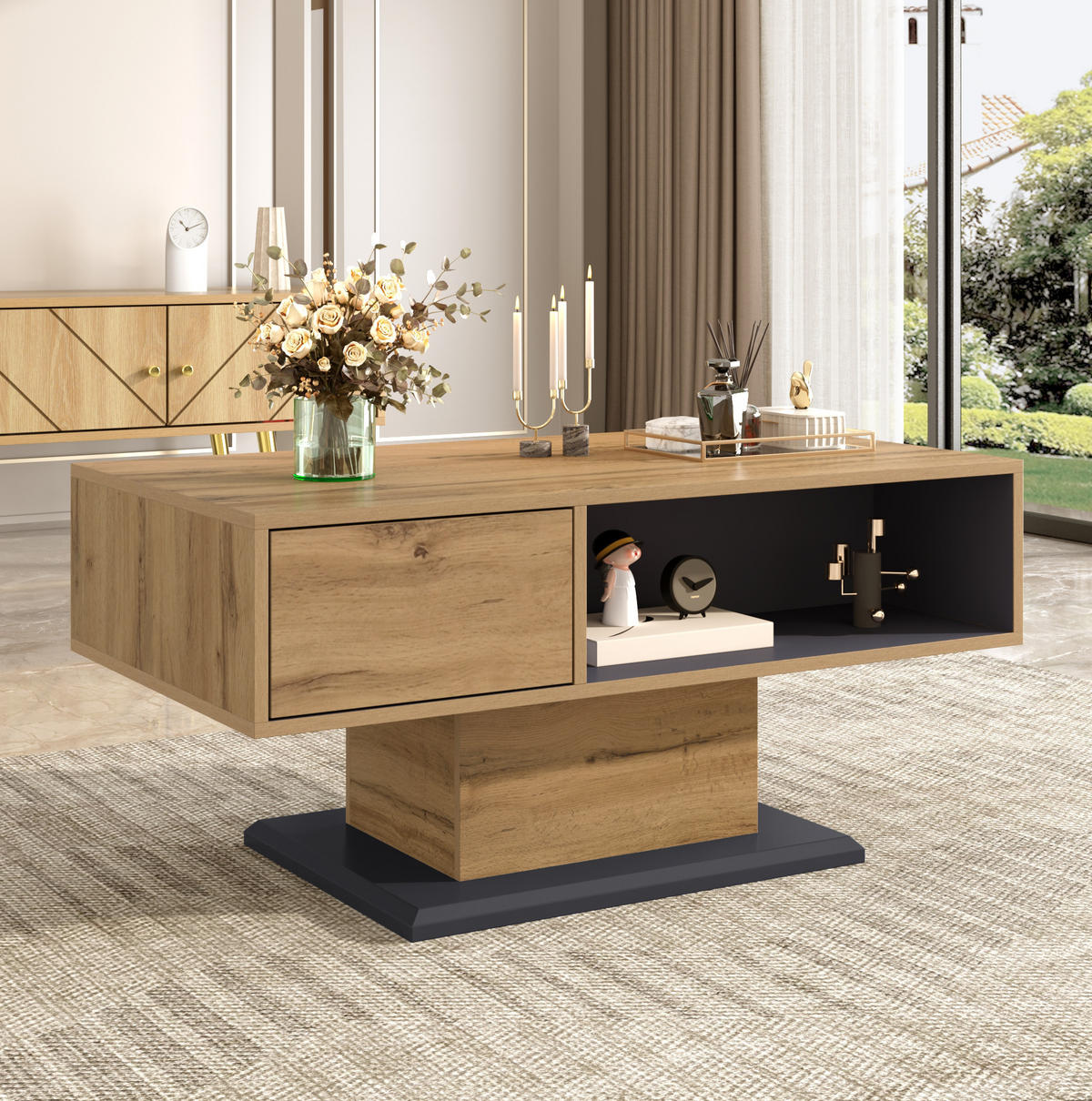 COUCHTISCH 100/50/46,5 cm Grau mit doppelseitigem Stauraum und elegantem Design - Grau, Holzwerkstoff (100/50/46.5cm) - OKWISH