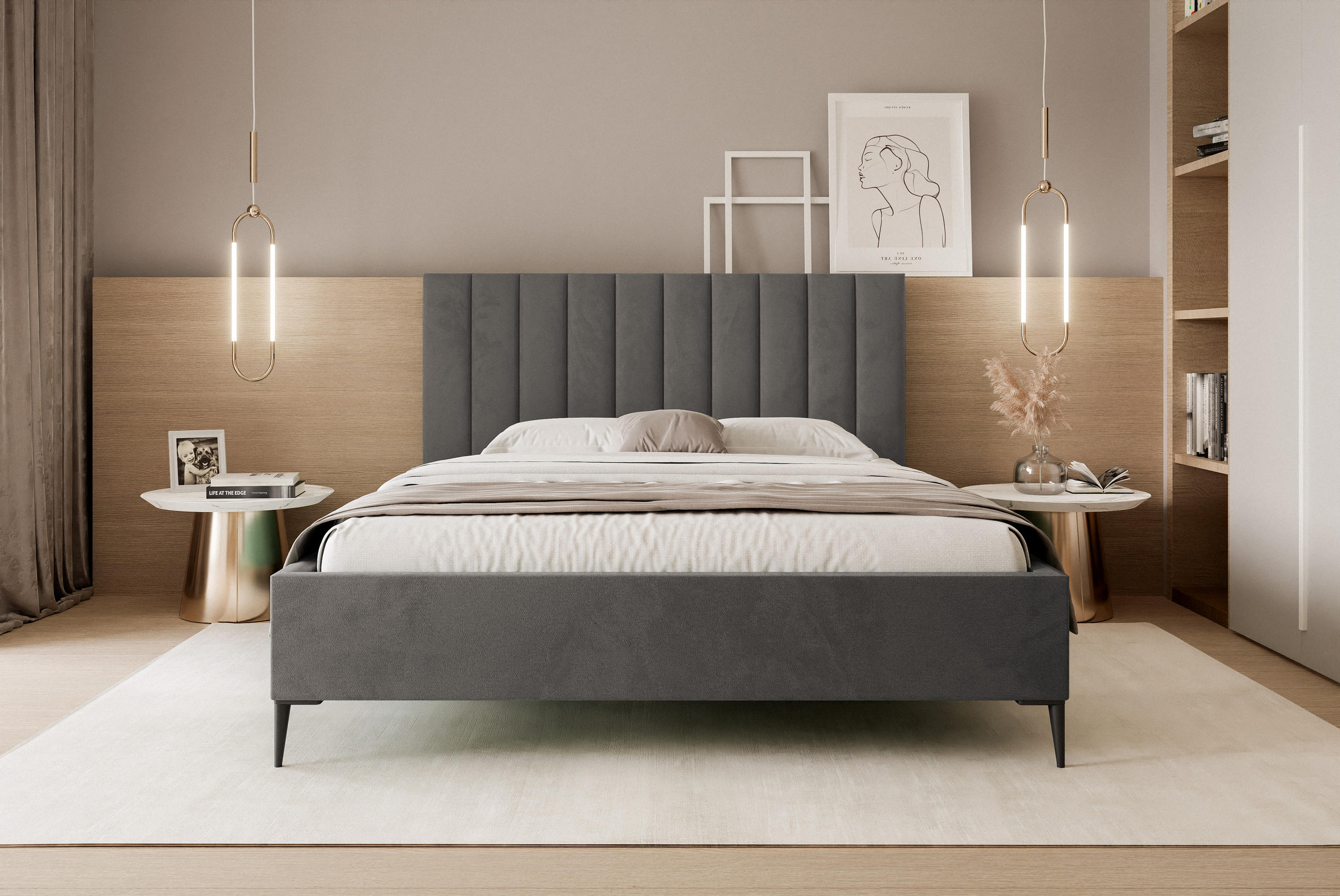 POLSTERBETT Mona SLIM III Polsterbett für Ihr Schlafzimmer in VELUTTO Stoff 120x200 cm Dunkelgrau - Dunkelgrau/Schwarz, Holz/Holzwerkstoff (120/200cm) - DomoHome