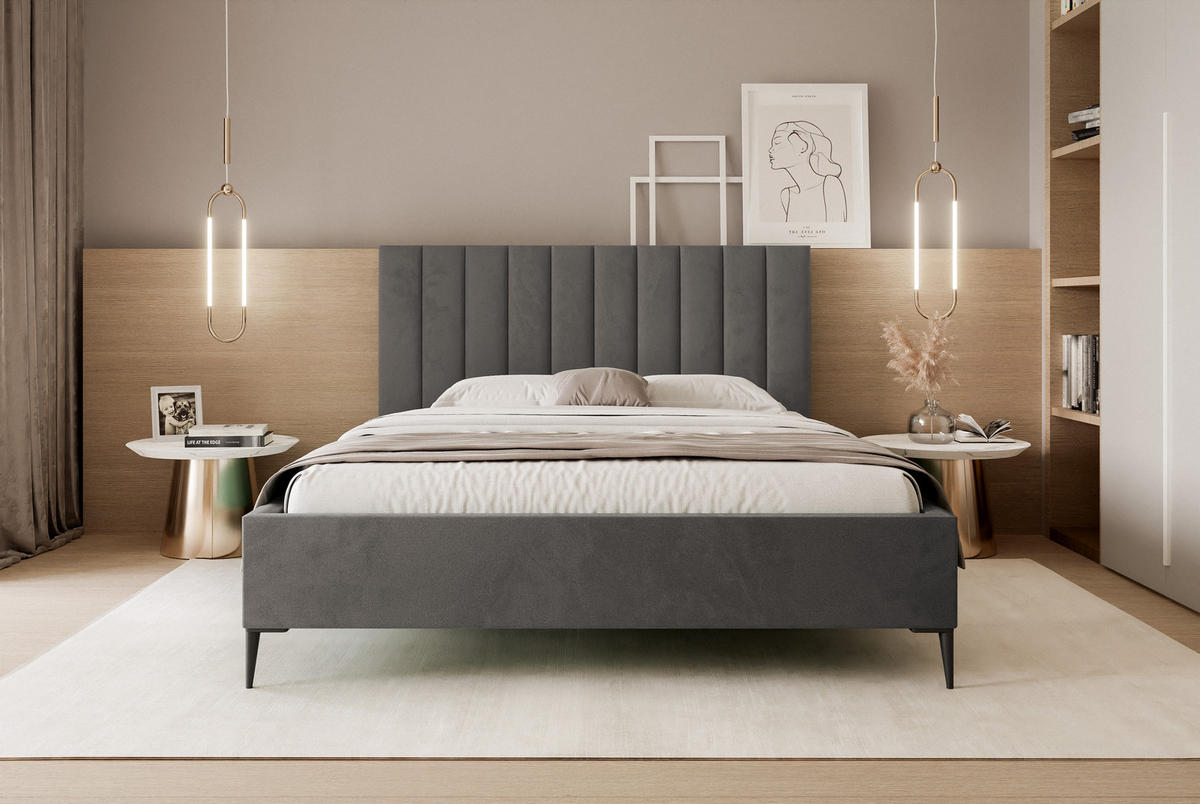 POLSTERBETT Mona SLIM III Polsterbett für Ihr Schlafzimmer in VELUTTO Stoff 200x200 cm Dunkelgrau - Dunkelgrau/Schwarz, Holz/Holzwerkstoff (200/200cm) - DomoHome