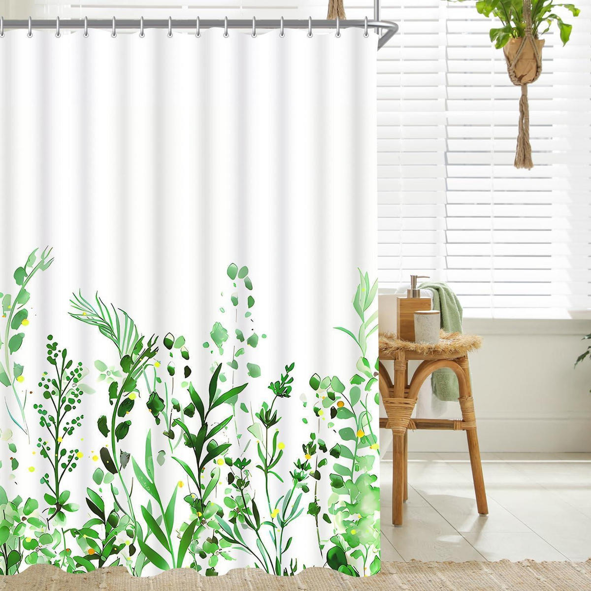 DUSCHVORHANG Blumenmuster 100 x 200 cm Textil Wasserabweisend Waschbar - Grün, Textil (200/100cm)