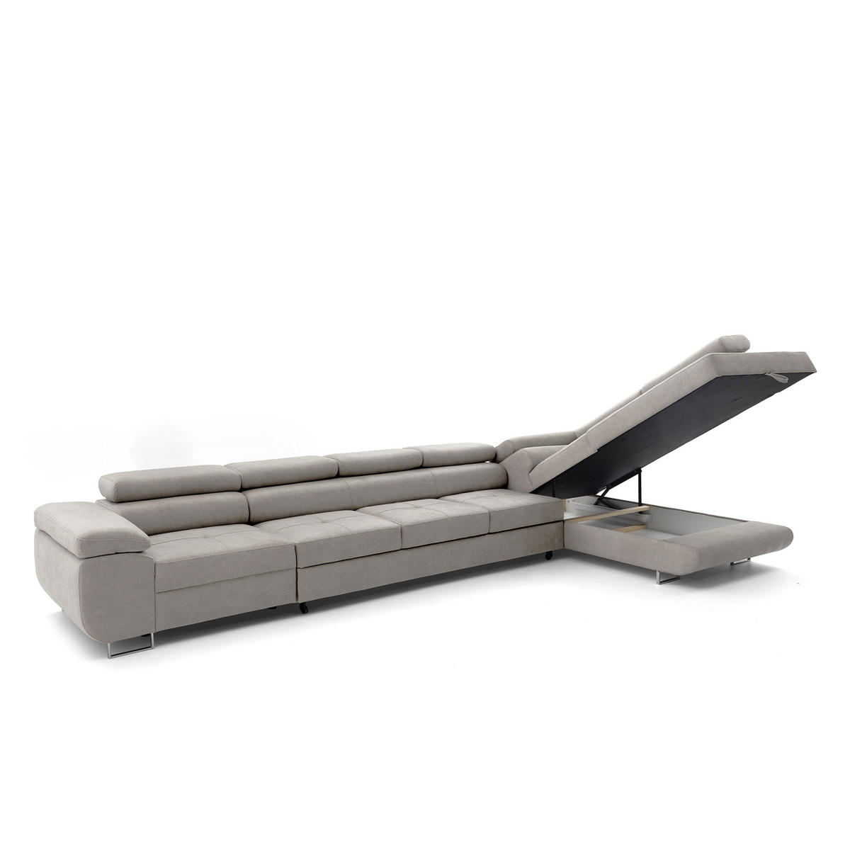 ECKSOFA WILD XXL Rechts mit Schlaffunktion 125x240 Velours Creme - Silberfarben/Creme, Holz/Textil (200/400cm) - Muffo