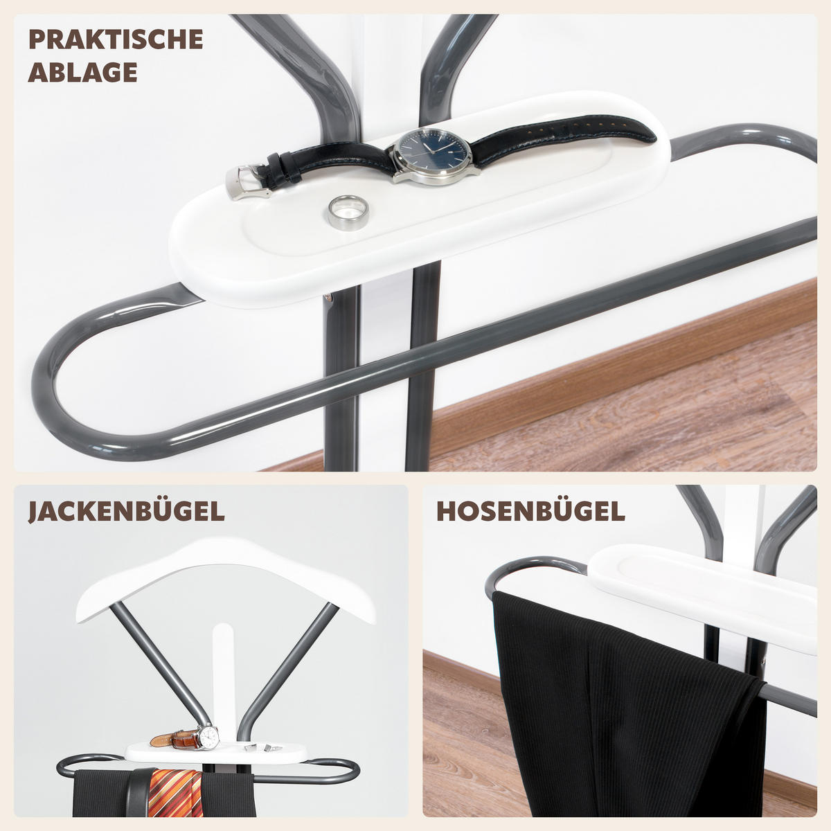 KLEIDERBUTLER, grau - Dunkelgrau, Metall (47.5/108/30cm) - bremermann